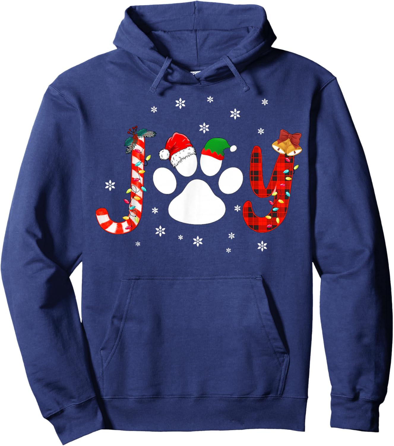 Christmas Santa Paw Joy Buffalo Red Plaid Dog Paw Print Xmas Women Hoodie - Hoodie | Navy