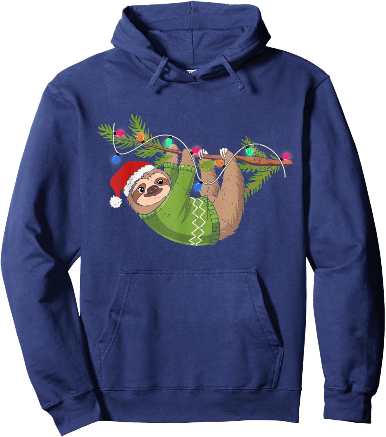 Cute Xmas Sloth Santa Hat Christmas Sloth - Tree Lights Xmas Hoodie - Hoodie | Navy