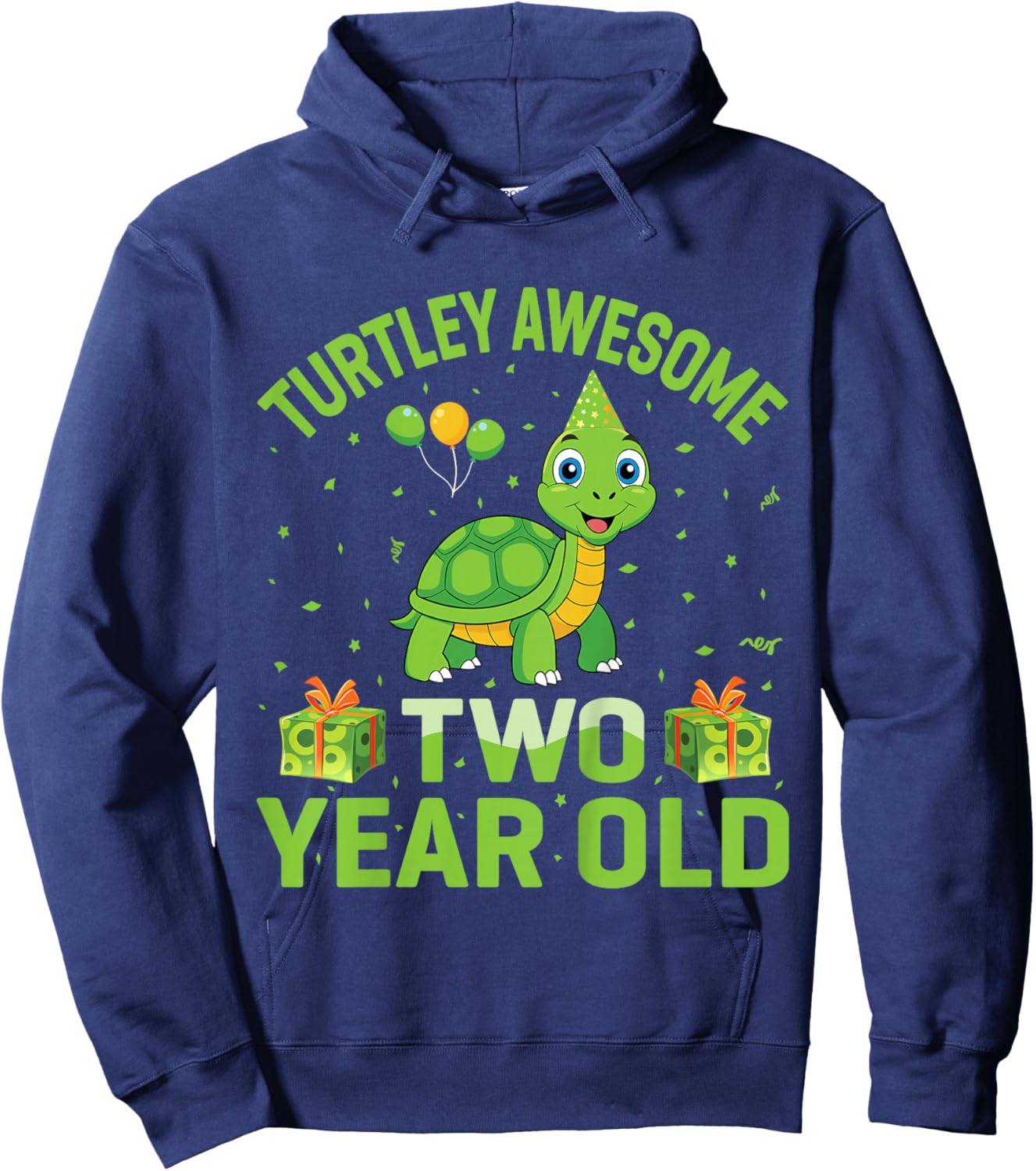Turtley Awesome Two Year Old Cute Turtle 2nd Birthday Party Hoodie - Hoodie | Navy
