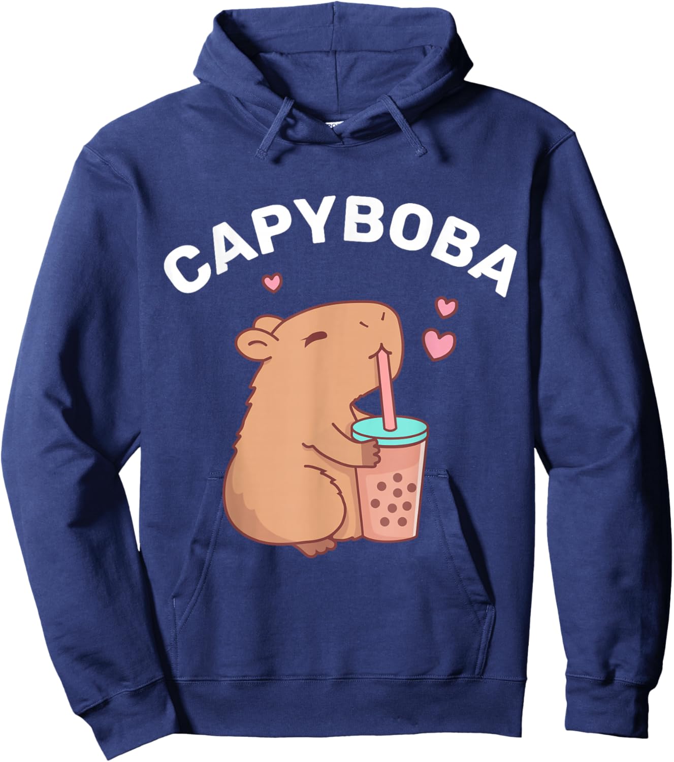 Funny Capybara Rodent, Capyboba Boba Milk Tea Hoodie - Hoodie | Navy