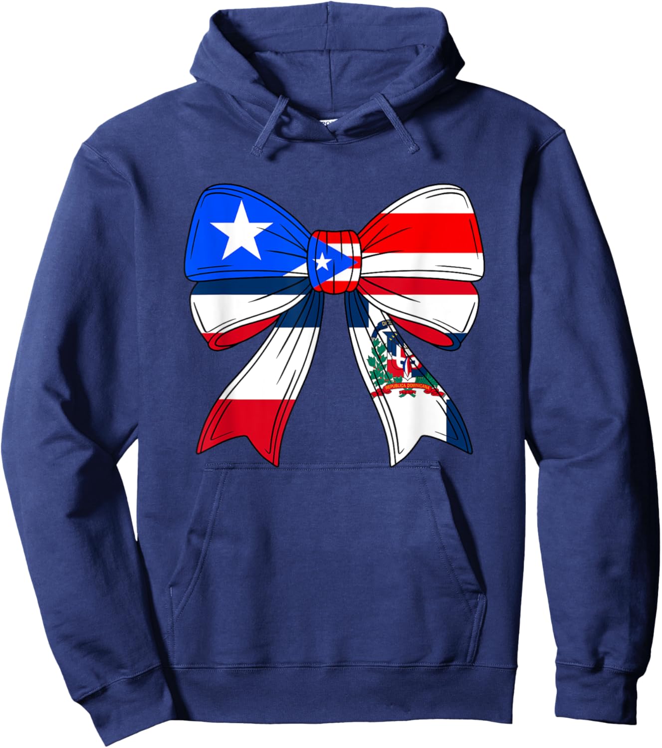 Half Dominican And Puerto Rican Rico Flag DominiRican Bow Hoodie - Hoodie | Navy