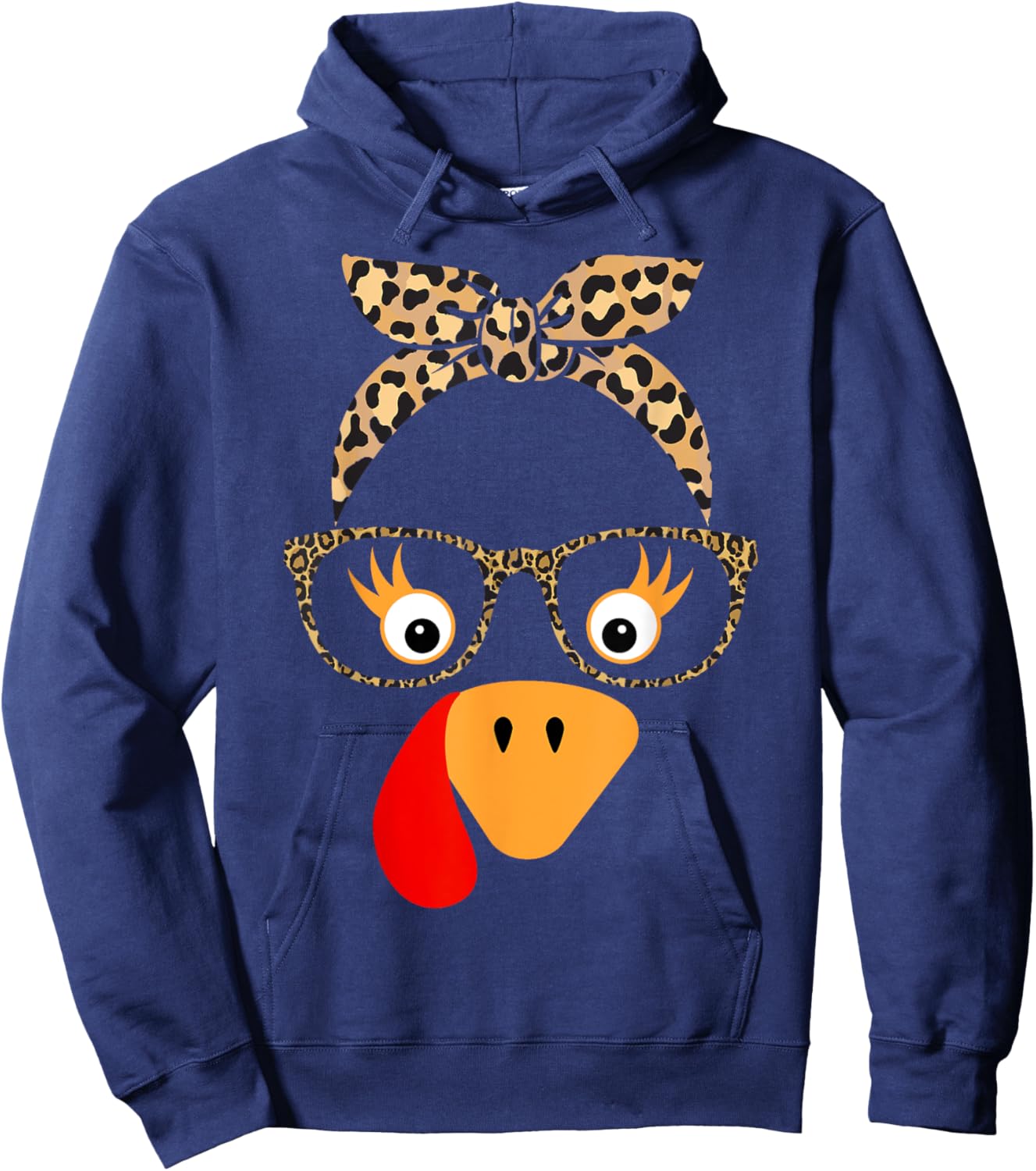 Thanksgiving Turkey Face Leopard Glasses Girls Hoodie - Hoodie | Navy