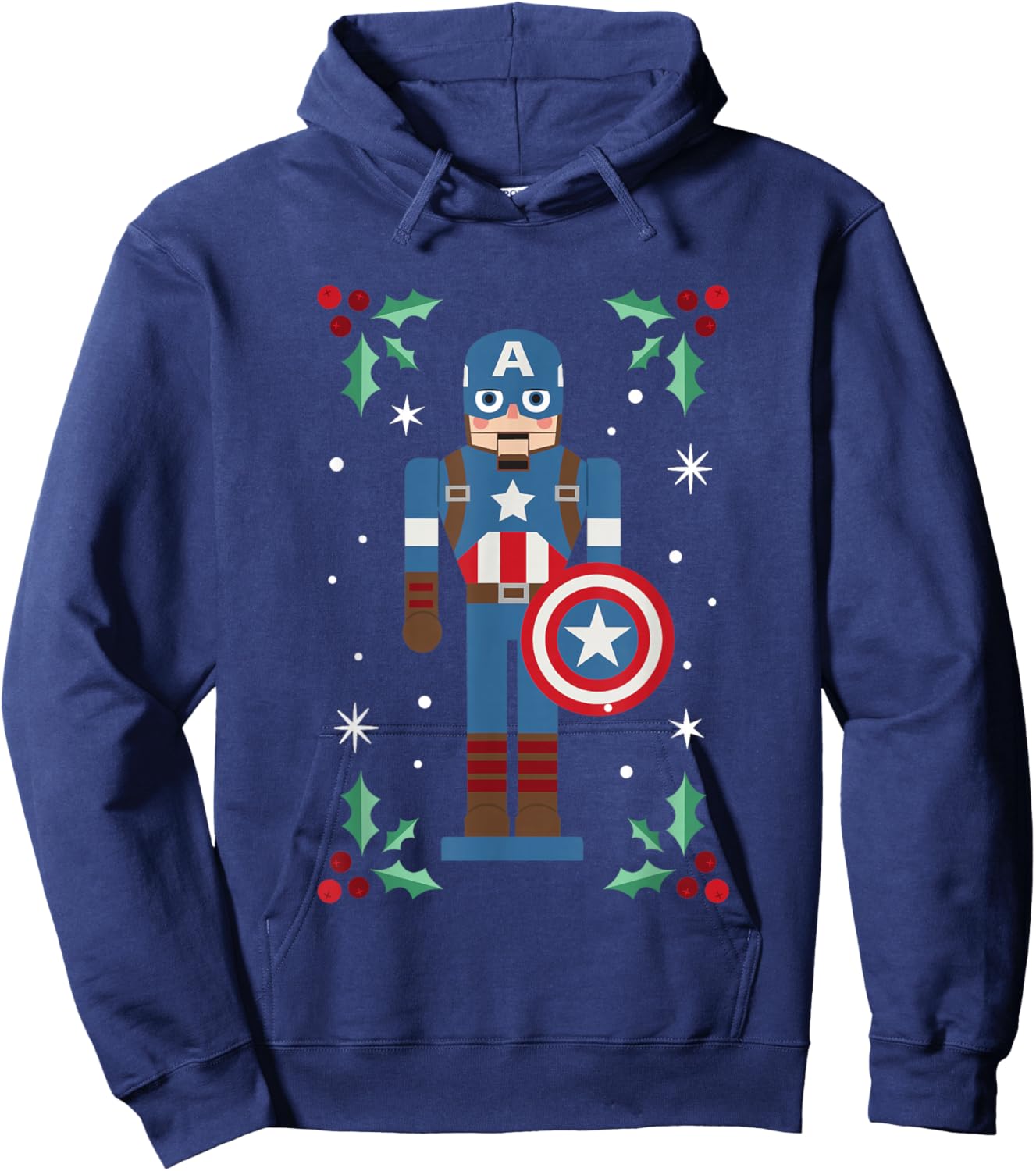Marvel Christmas Nutcracker Captain America Mistletoe Logo Hoodie - Hoodie | Navy