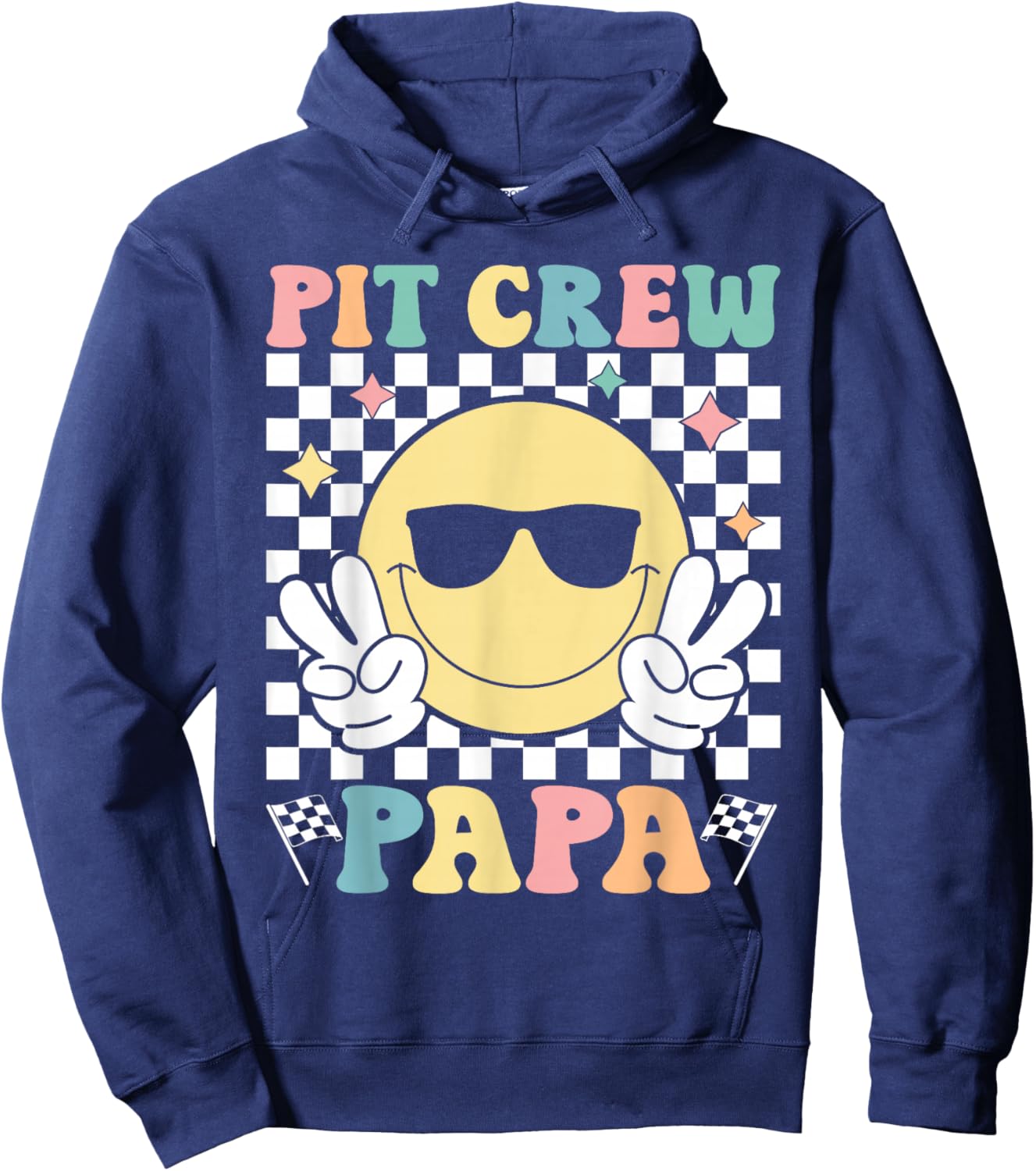 Pit Crew Papa Checkered Flag Race Car Birthday Family Racing Hoodie - Hoodie | Navy