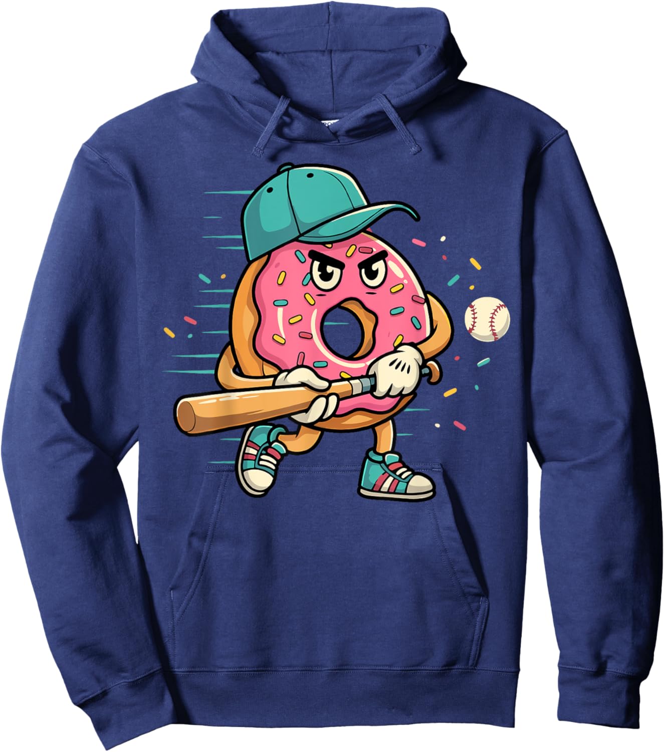 Donut Playing Baseball Dessert Food Lover Sports Fan Player Hoodie - Hoodie | Navy