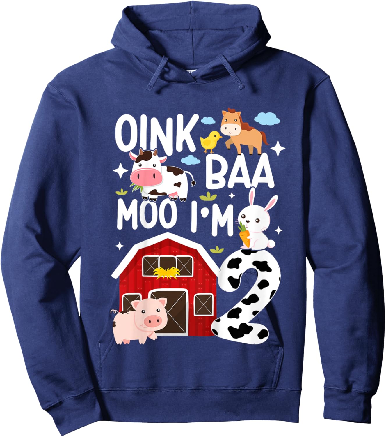 Oink Baa Moo I'm 2 Farm Animals 2nd Birthday For Kids Hoodie - Hoodie | Navy
