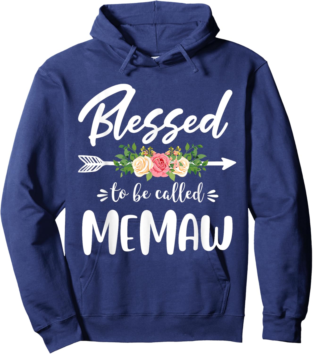 Blessed to be called Memaw Floral Arrow Design Mothers Day Hoodie - Hoodie | Navy
