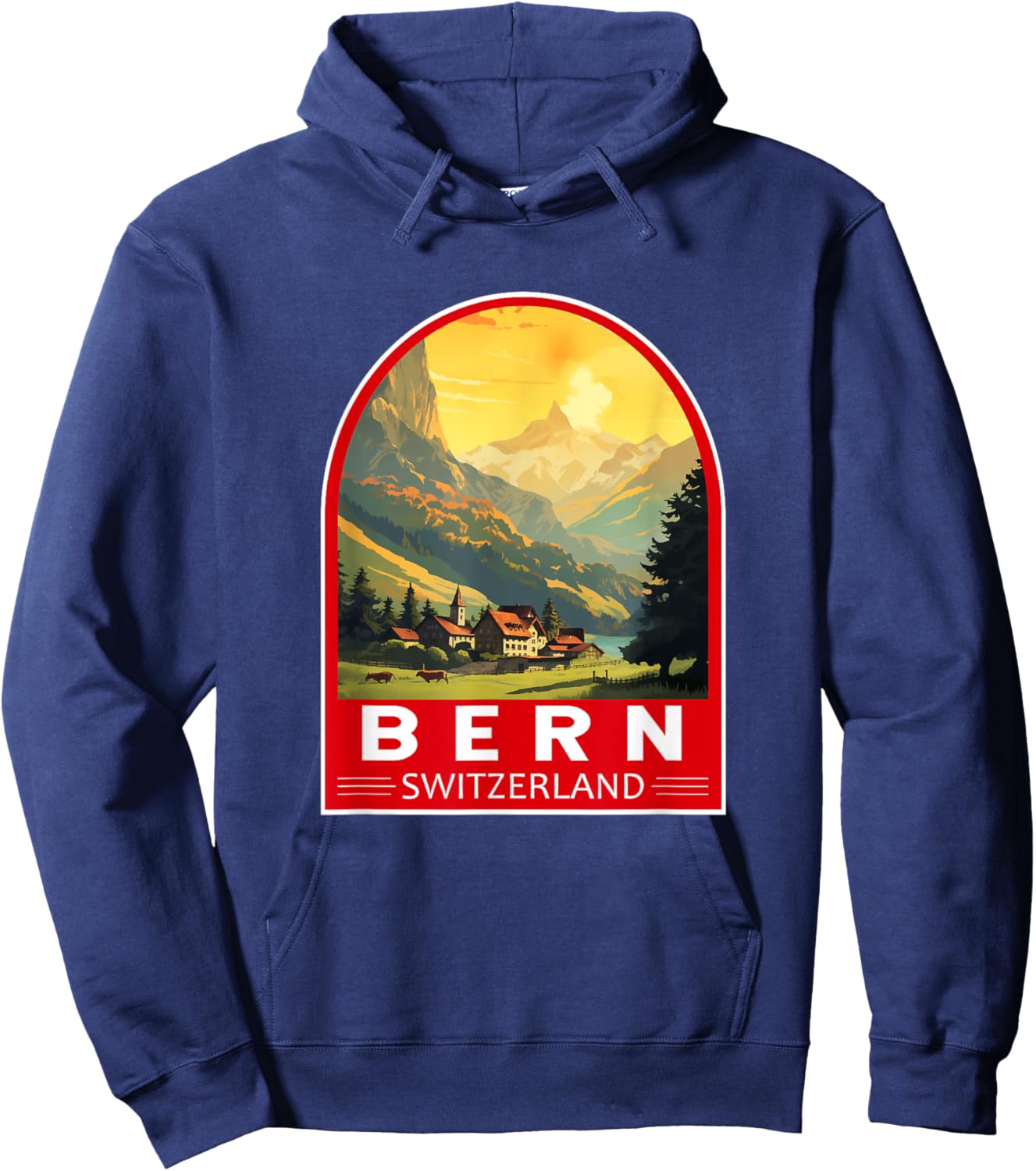 Bern Switzerland Travel Art Emblem Vintage Hoodie - Hoodie | Navy