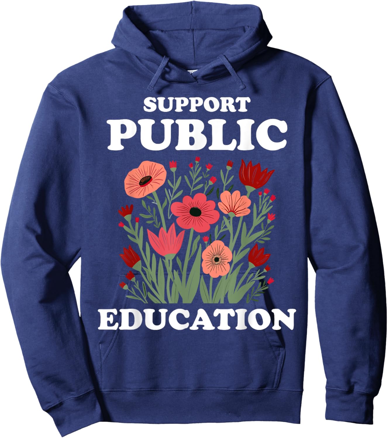 Support Public Education Cute Floral Teacher Red for Ed Hoodie - Hoodie | Navy