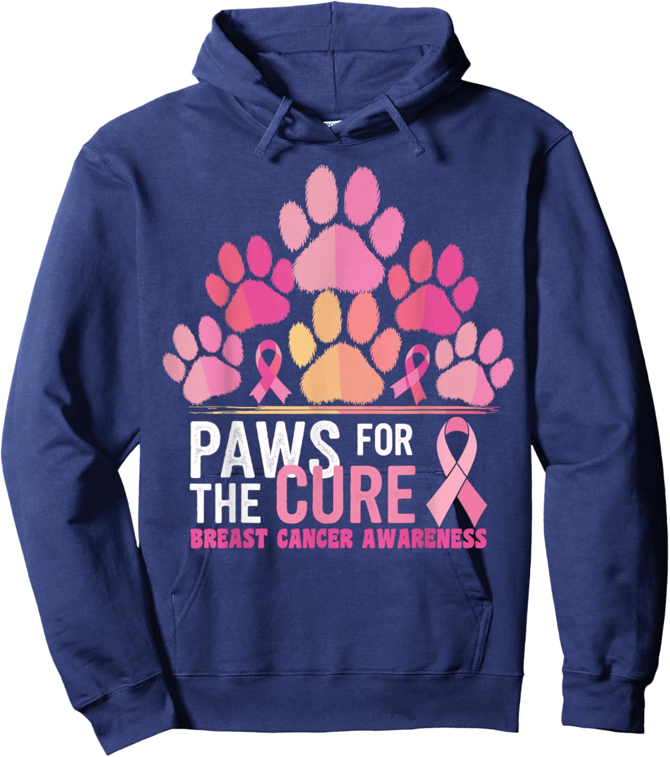Pink Paws For The Cure Breast Cancer Awareness Dog Cat Lover Hoodie - Hoodie | Navy