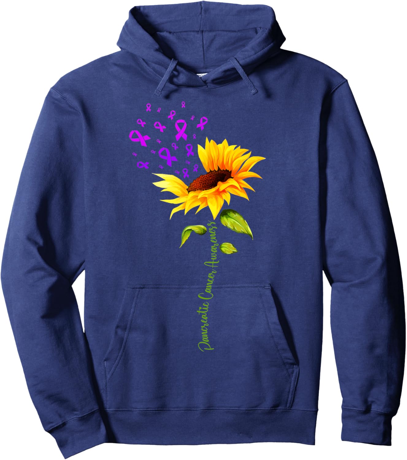Pancreatic Cancer Awareness Sunflower Purple Ribbon Support Hoodie - Hoodie | Navy