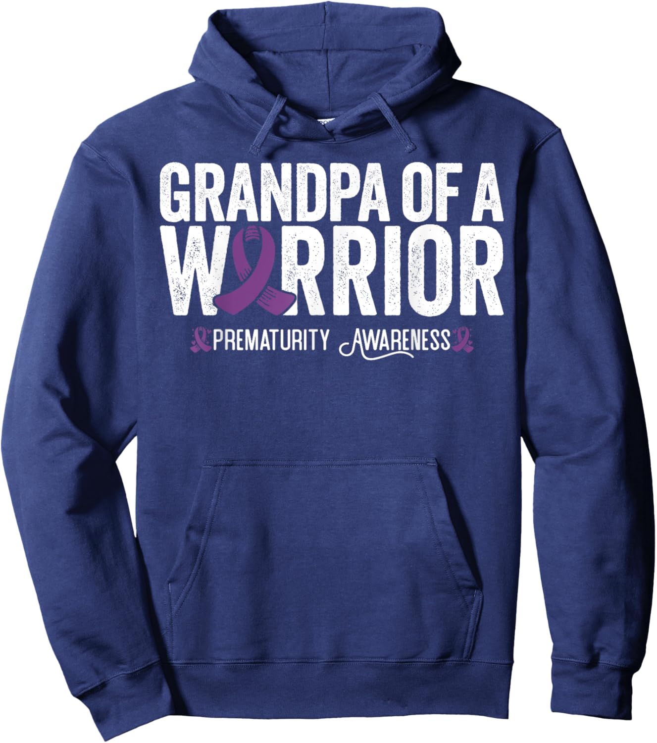 Grandpa Of A Warrior NICU Prematurity Awareness Hoodie - Hoodie | Navy