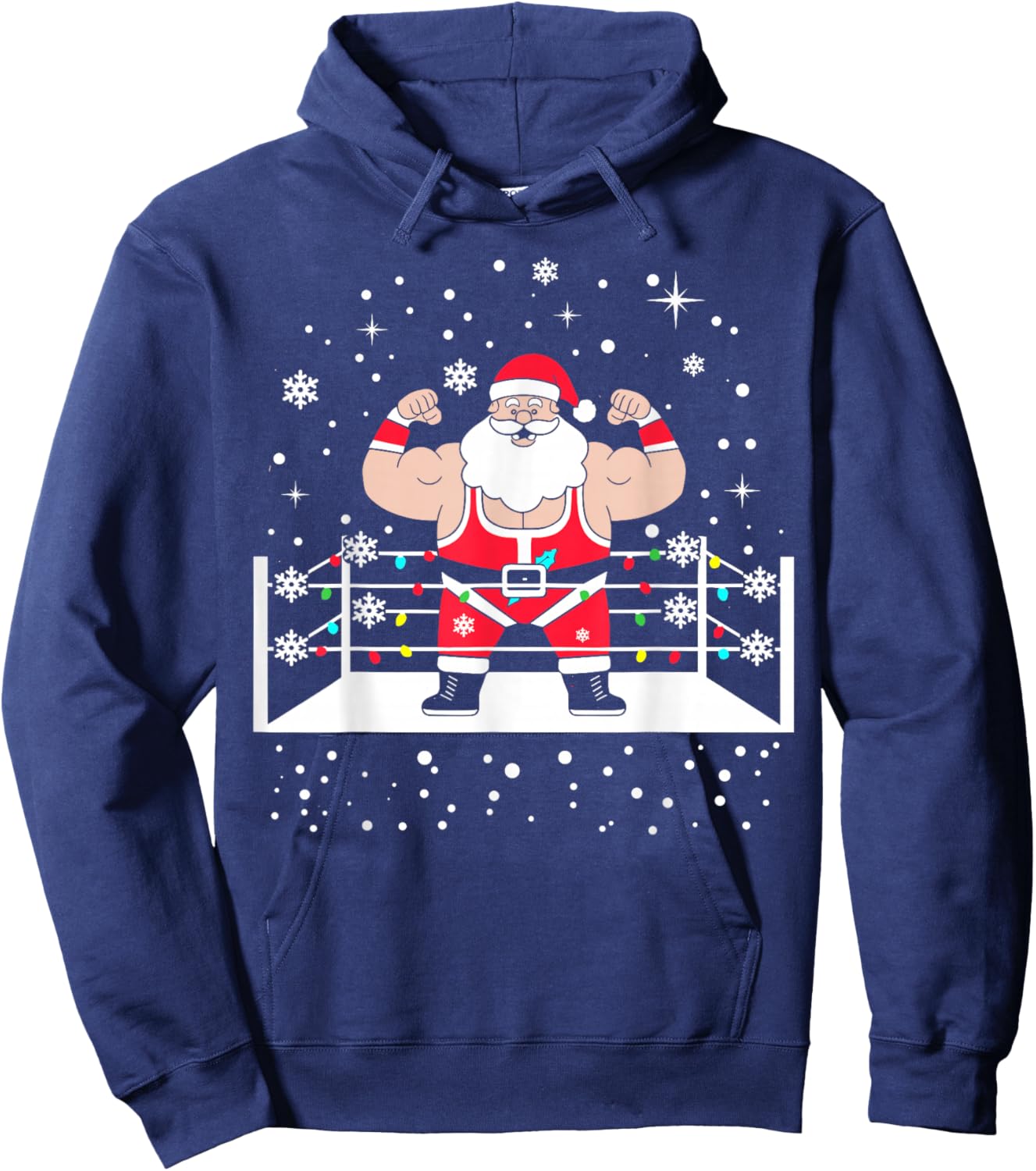 Funny Wrestling Santa Xmas Lights Wrestling Christmas Hoodie - Hoodie | Navy