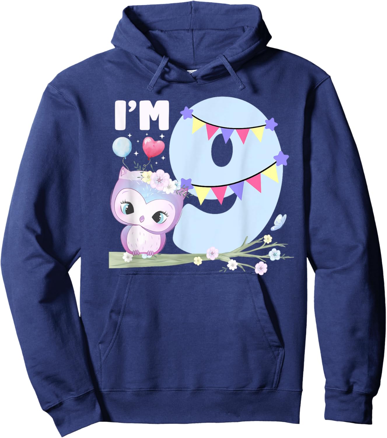 9th Owl Birthday Party Nine Year Old Girl Owl Birthday Hoodie - Hoodie | Navy