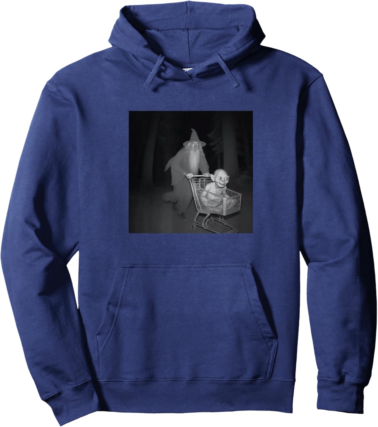 Grey Wizard Pushing Goblin in Cart Black -Adults Short Sleeve Small Hoodie - Hoodie | Navy