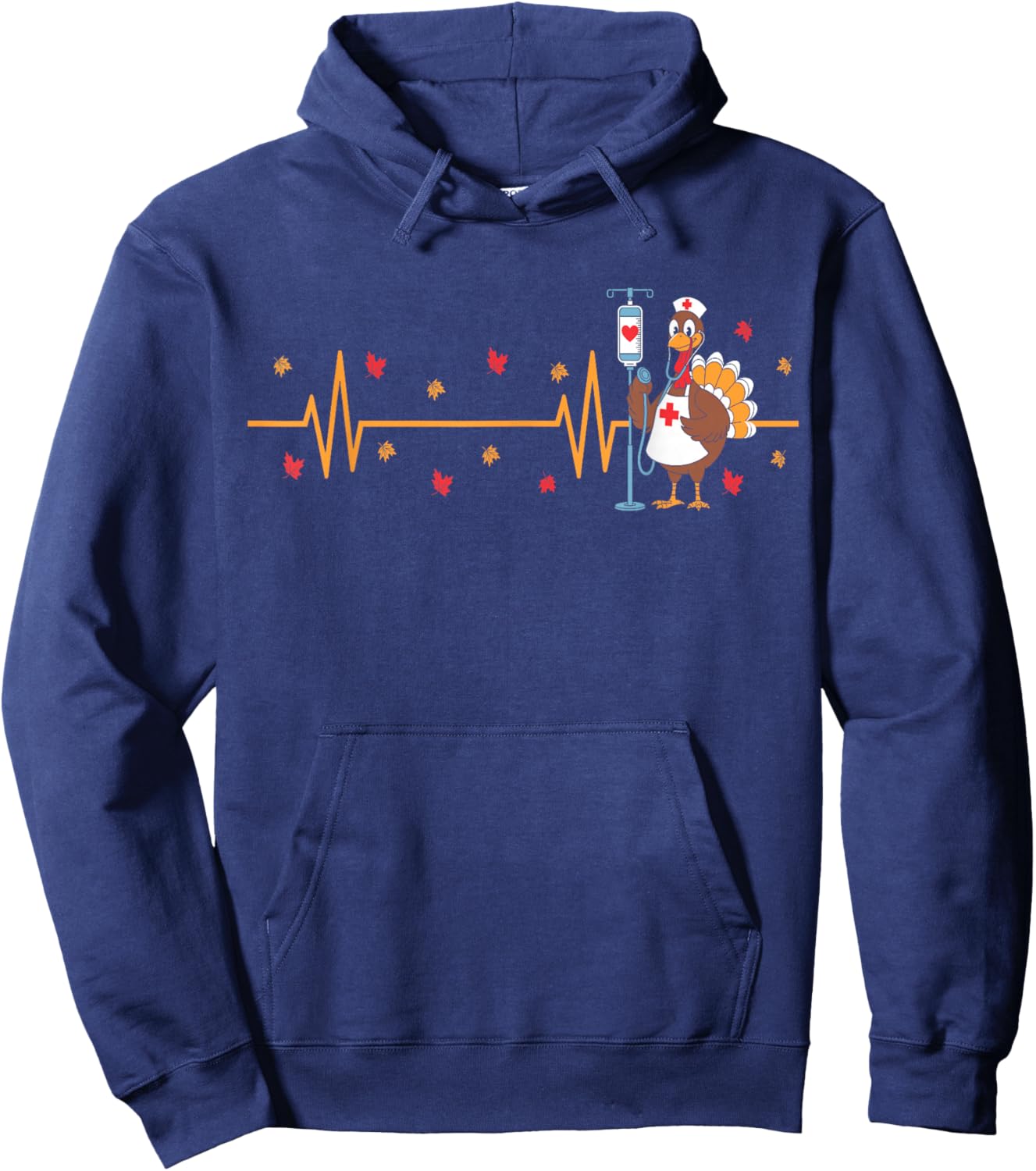 Funny Thanksgiving Turkey Nurse Heartbeat Fall Nurse Hoodie - Hoodie | Navy