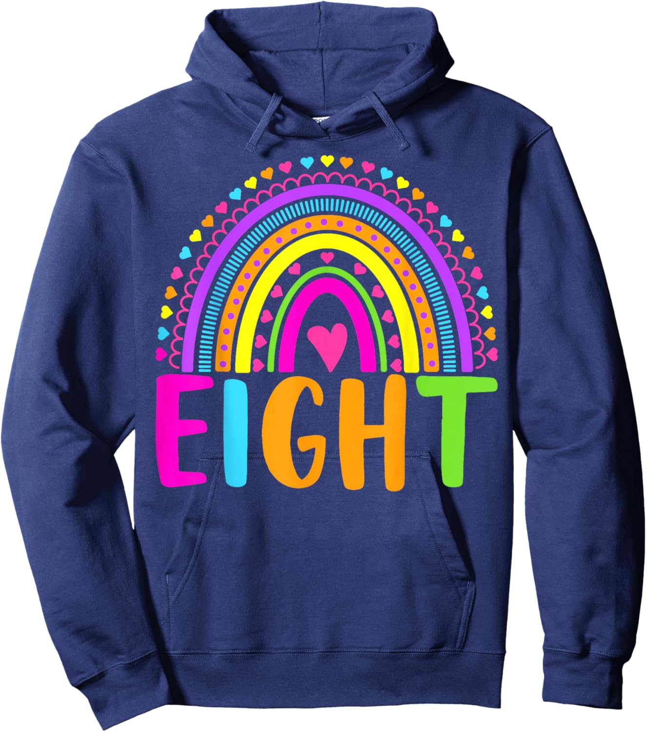 8th Birthday Shirt Girl 8 Year Old Girls Eight Rainbow Kids Hoodie - Hoodie | Navy