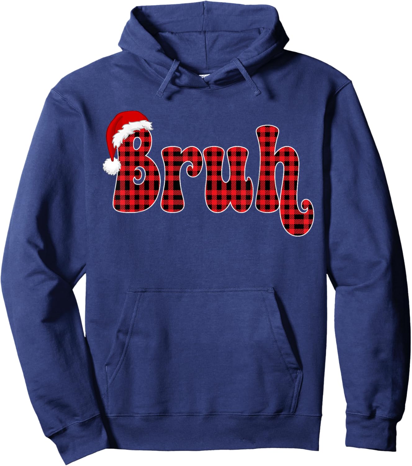 Bruh Funny Christmas Plaid Teens Boys Kids Xmas Pajamas Hoodie - Hoodie | Navy