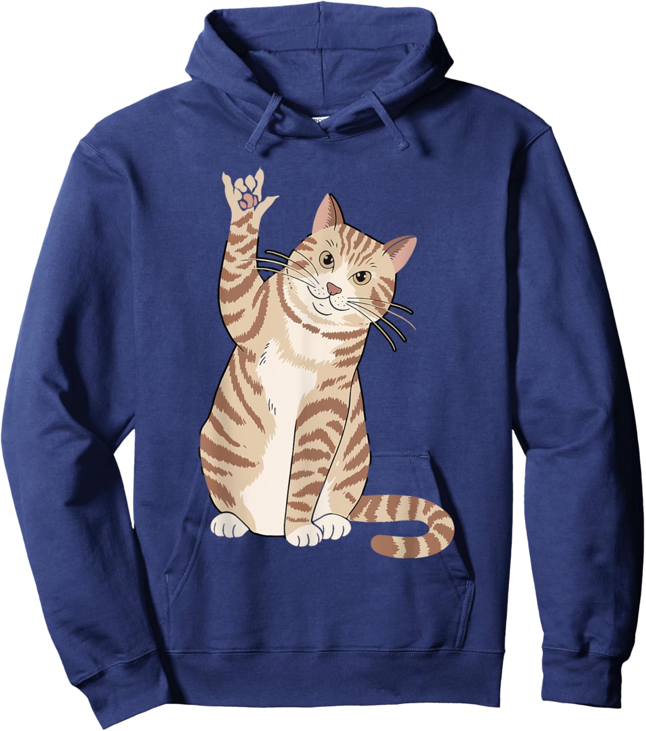 Cute Cat ILY Hand Gesture ASL Hearing Loss Deaf Awareness Men Women Kids Hoodie - Hoodie | Navy