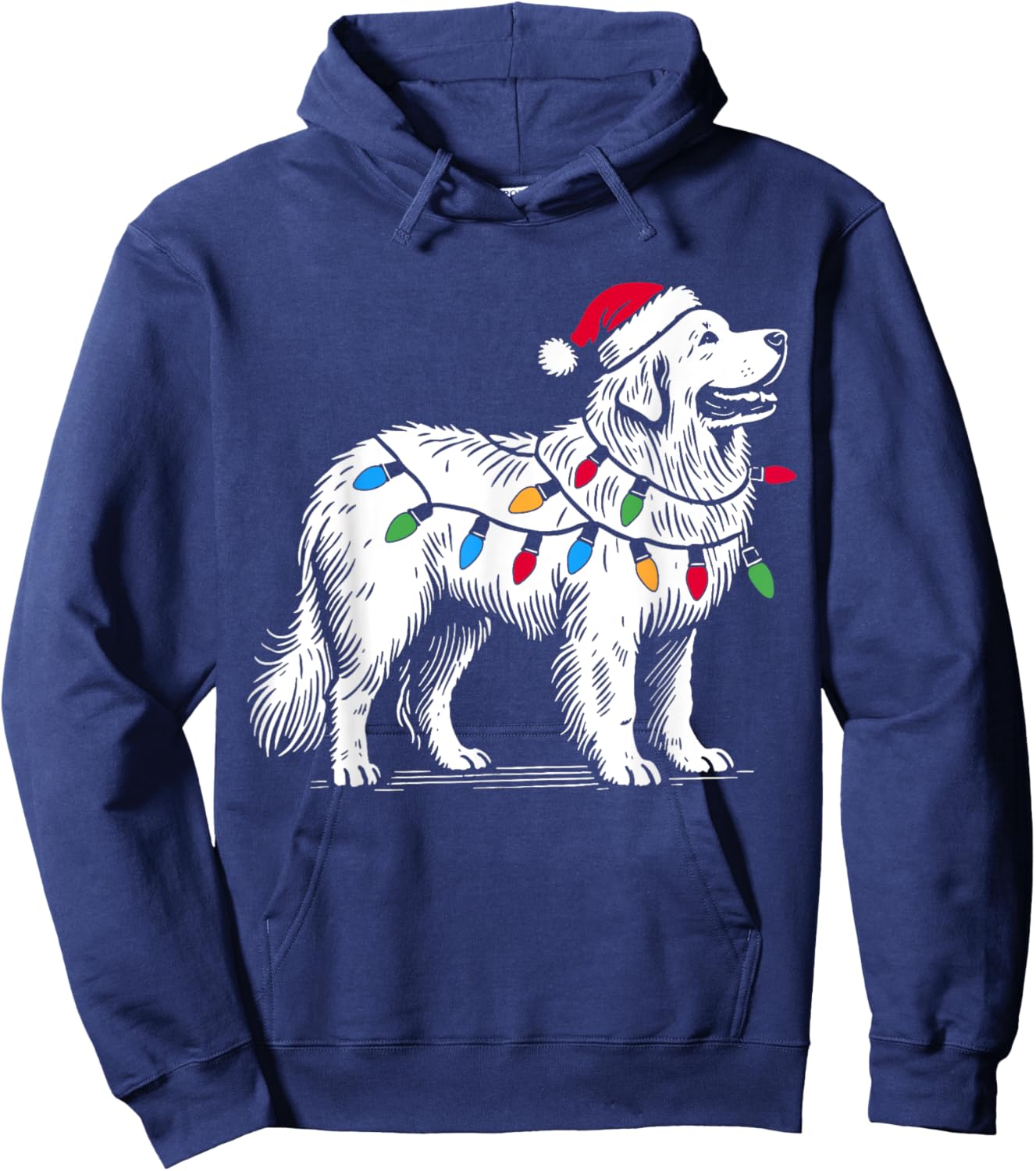 Great Pyrenees Christmas Lights Decorations Pyr Dog Lover PJ Hoodie - Hoodie | Navy