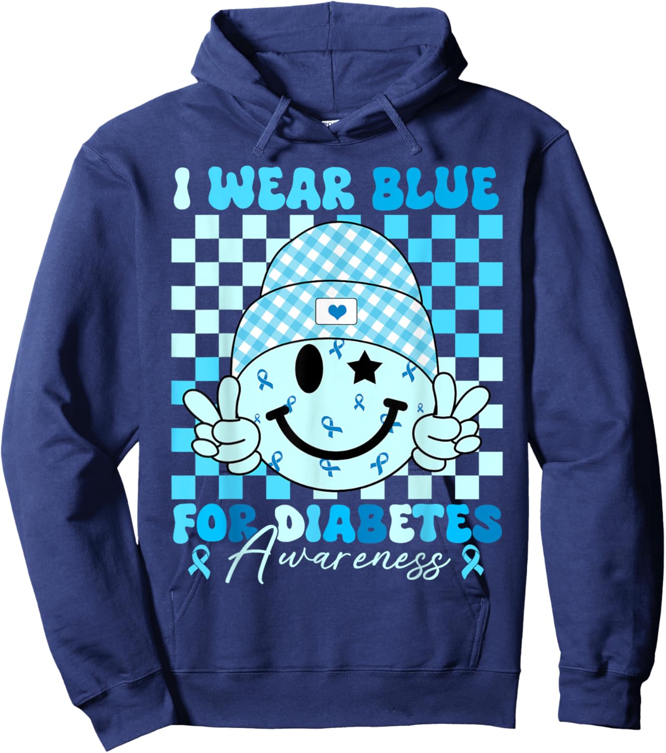 I Wear Blue For Diabetes Awareness Smile Face Men Women Kids Hoodie - Hoodie | Navy