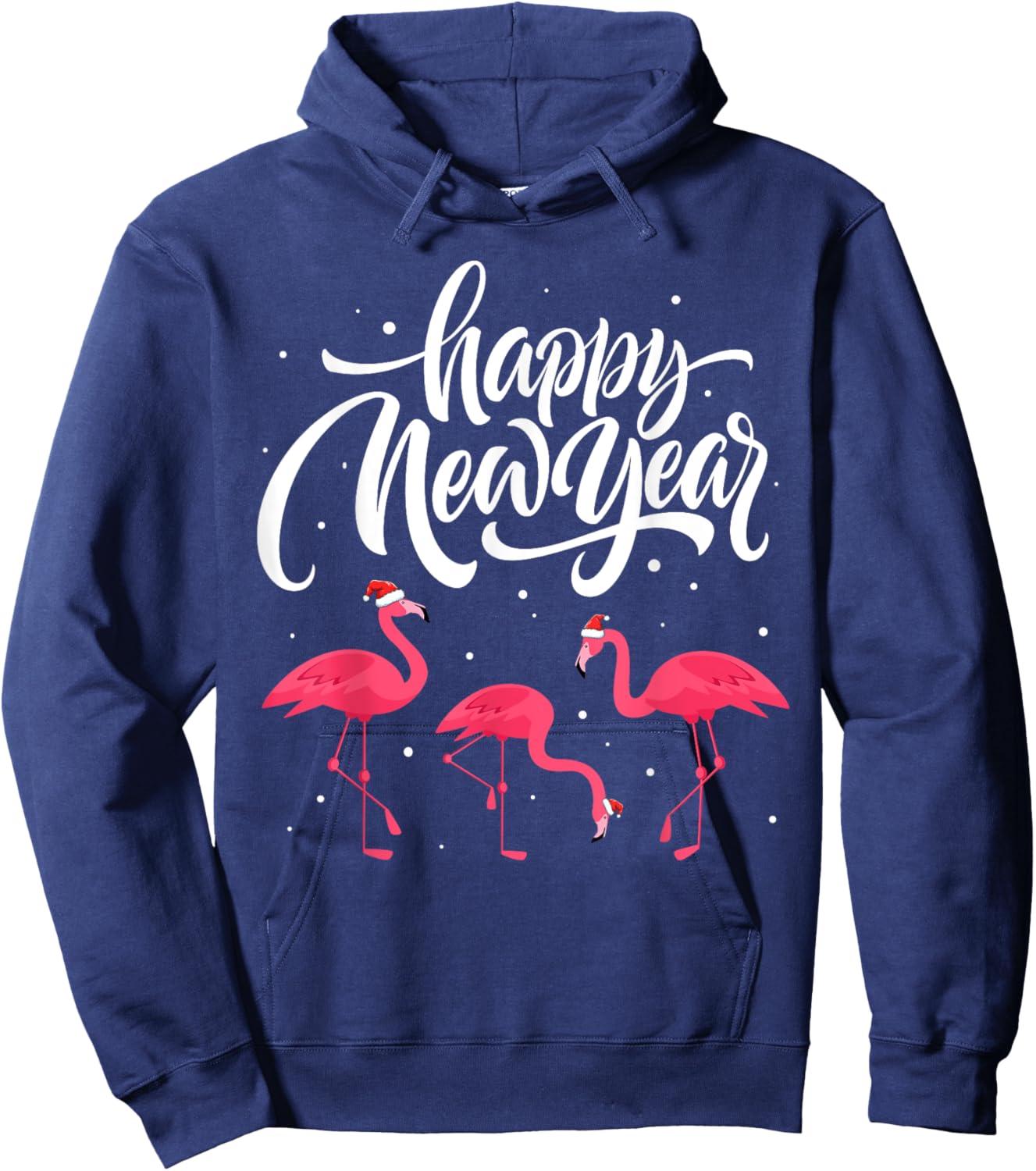 Happy New Year Cute Flamingo Santa Hat Funny Pajama Hoodie - Hoodie | Navy