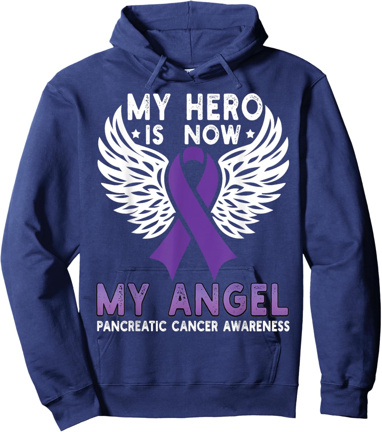 My Hero Is Now My Angel Pancreatic Cancer Awareness Ribbon Hoodie - Hoodie | Navy