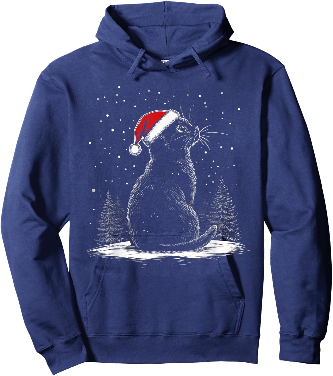 Black Cat Santa Hat Christmas Xmas Kitten Hoodie - Hoodie | Navy
