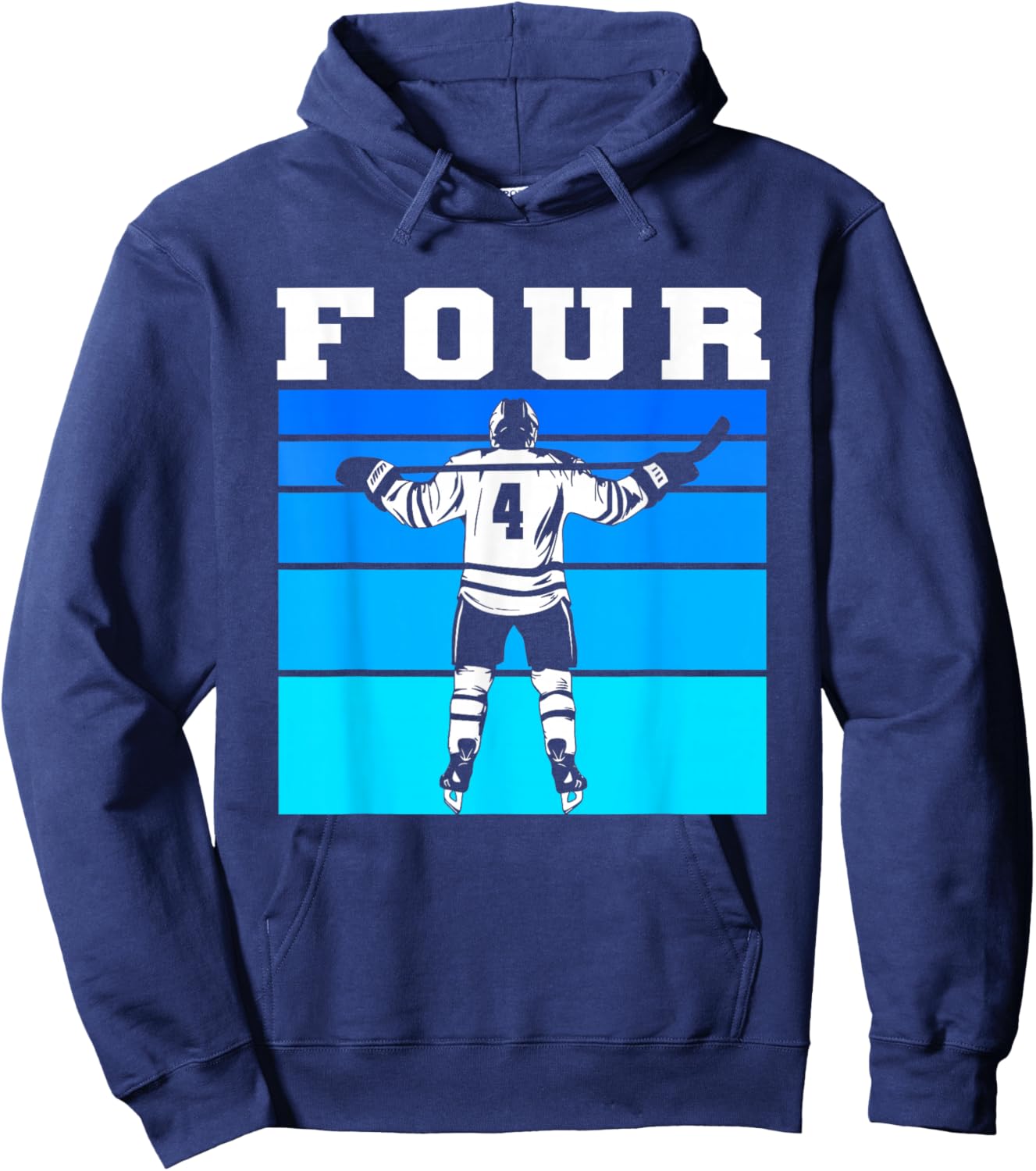 Hockey Boy 4th Birthday Four Ice Hockey Birthday Party Hoodie - Hoodie | Navy