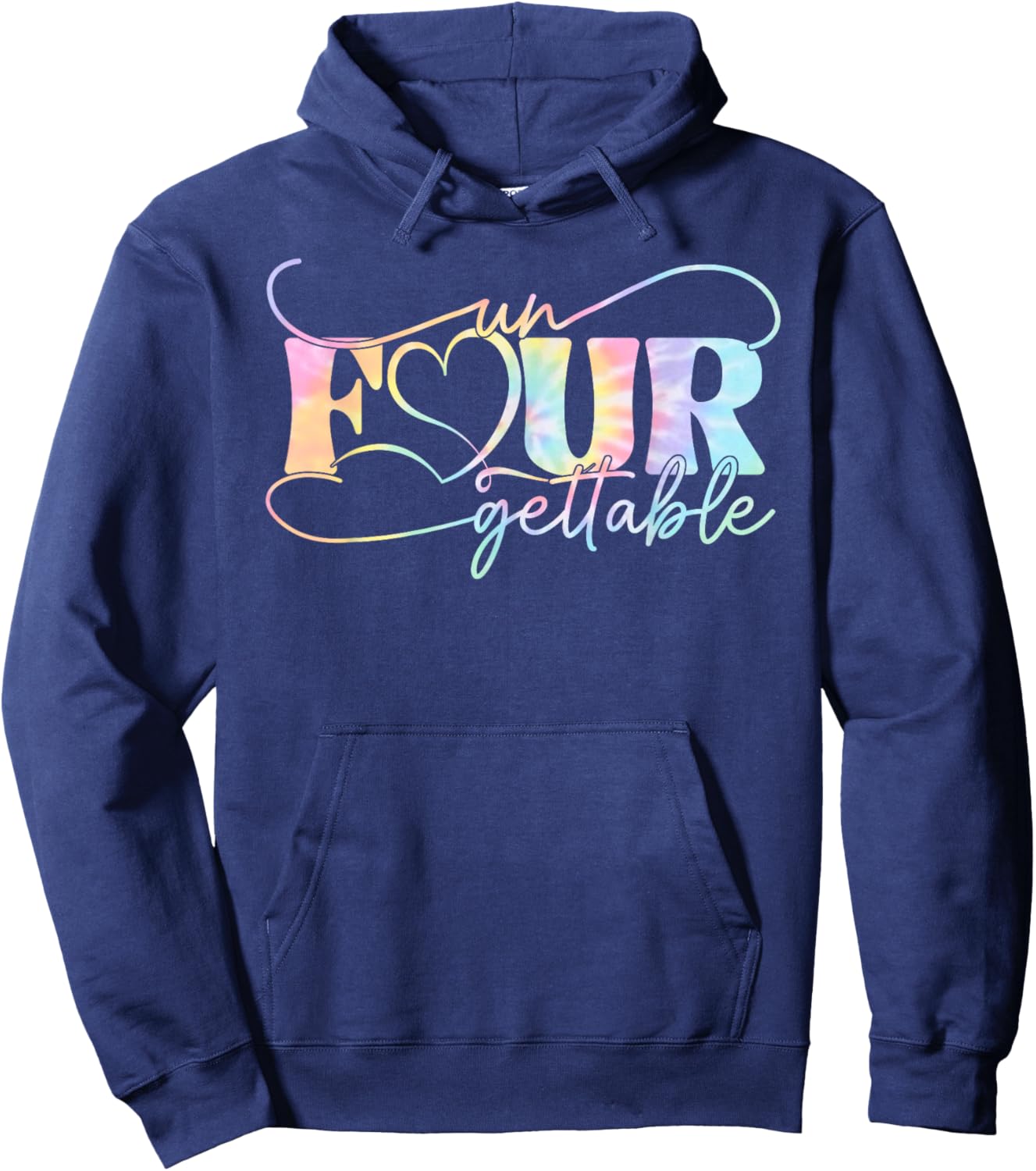 Un Four Gettable Heart Tie Dye 4th Birthday Girls Boys Kids Hoodie - Hoodie | Navy