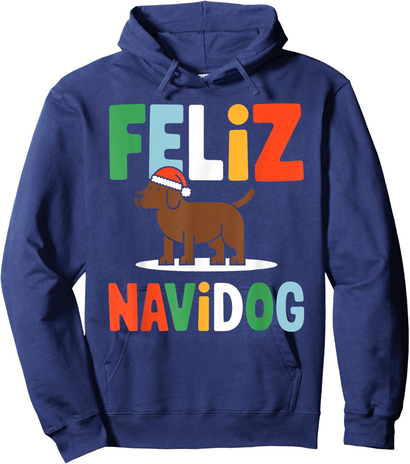 Feliz Navidad Chocolate Labrador Christmas Spanish Hoodie - Hoodie | Navy