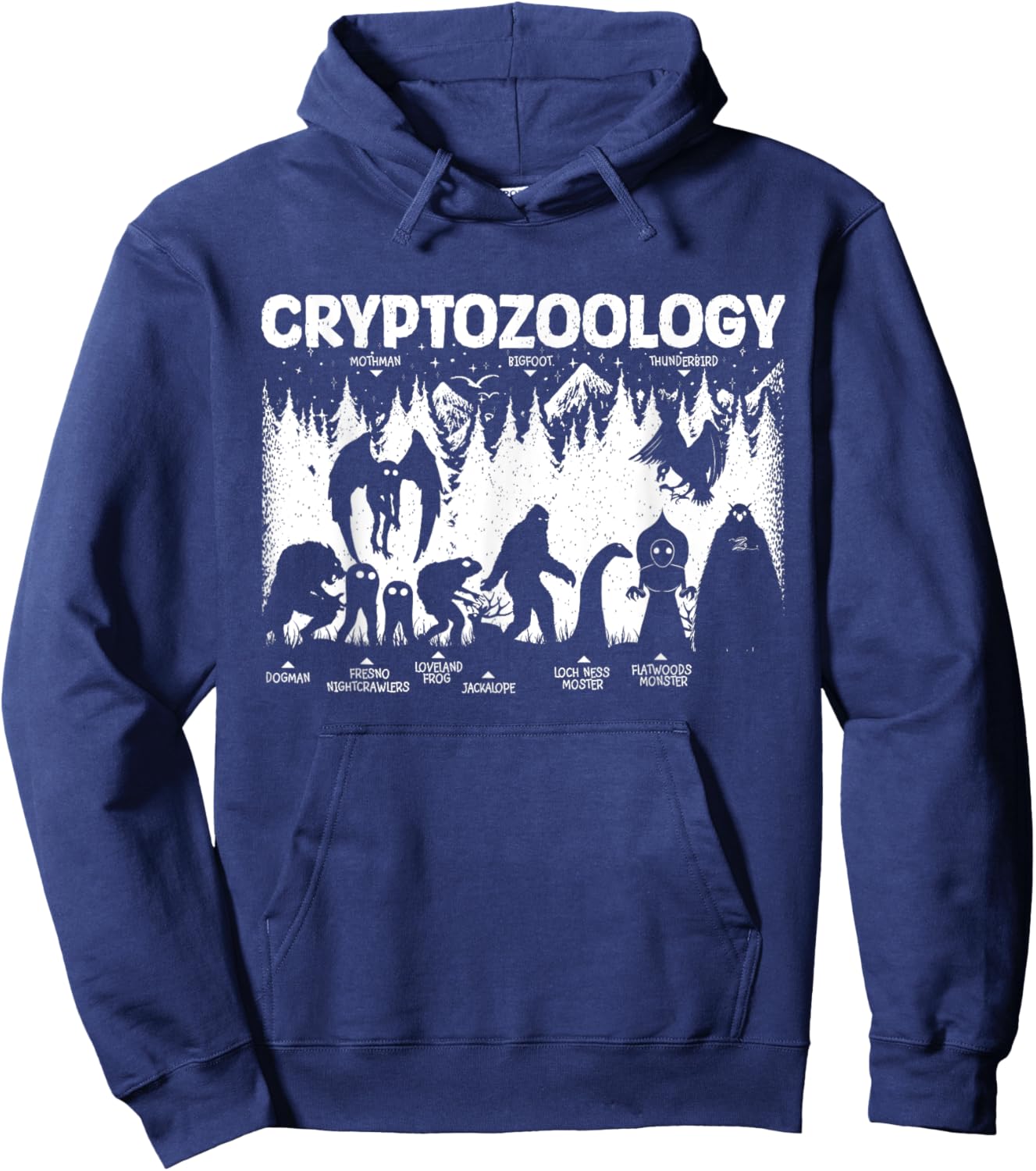 Cryptozoology Cryptid Bigfoot Mothman Dogman Other Monsters Hoodie - Hoodie | Navy