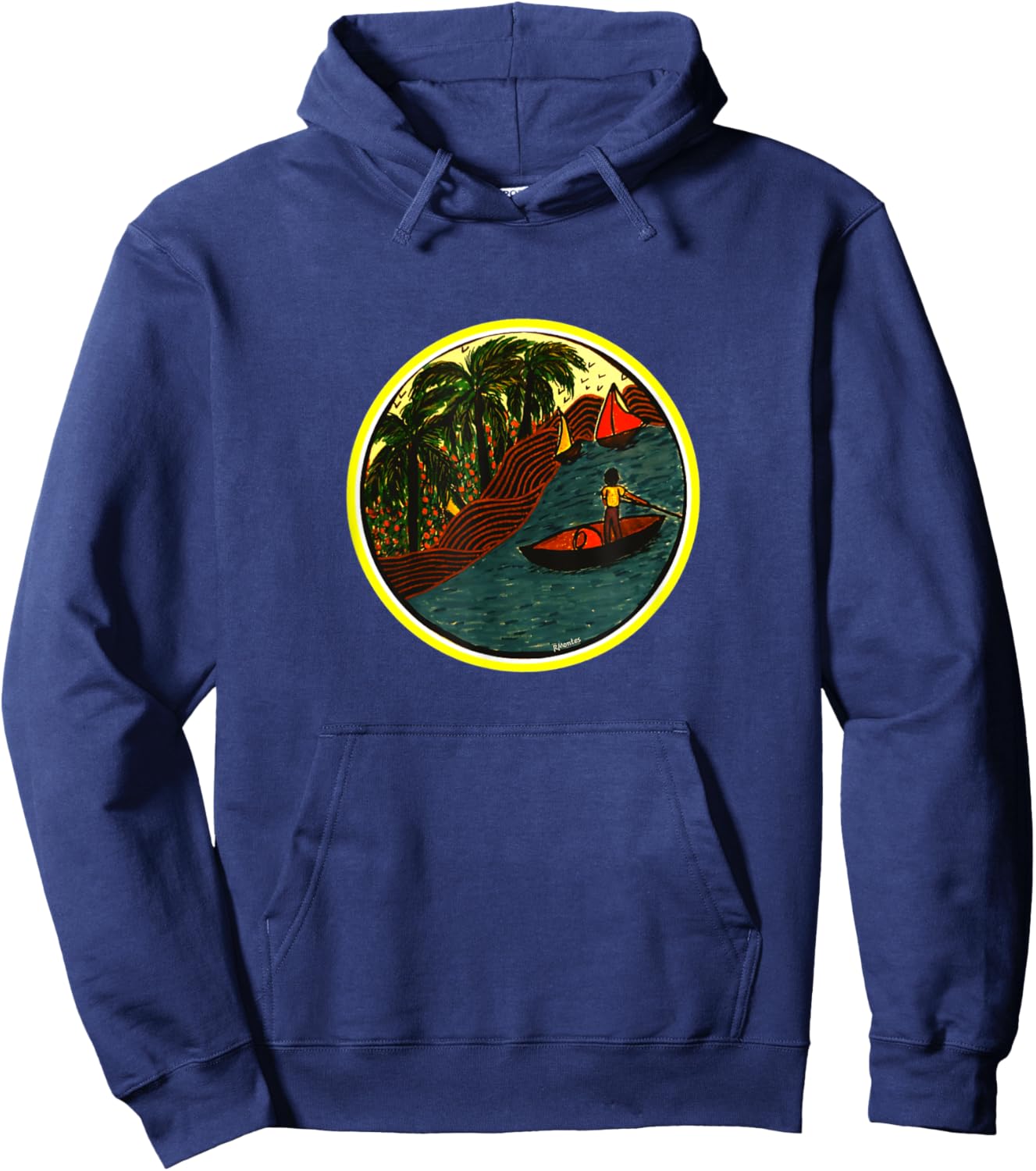 Pyram's Heart Rustic Design- Evening Fishing Hoodie - Hoodie | Navy