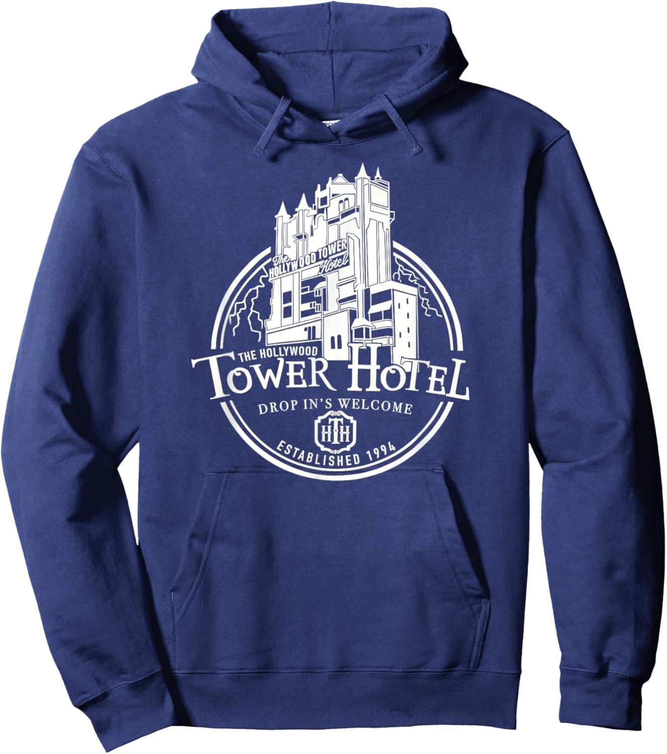 Hollywood Tower Hotel, Theme Park Ride, Drop In's Welcome Hoodie - Hoodie | Navy