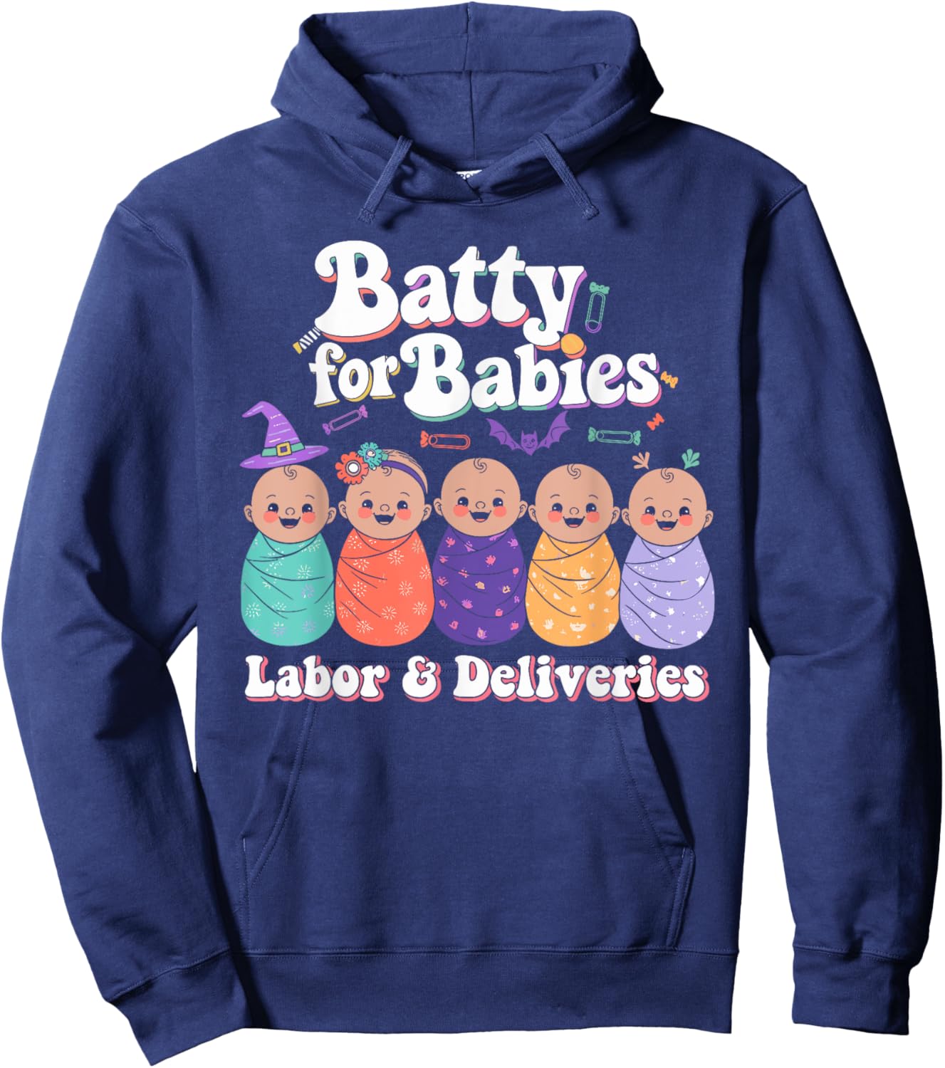 Batty For Babies Labor & Delivery Nurse Halloween Hoodie - Hoodie | Navy