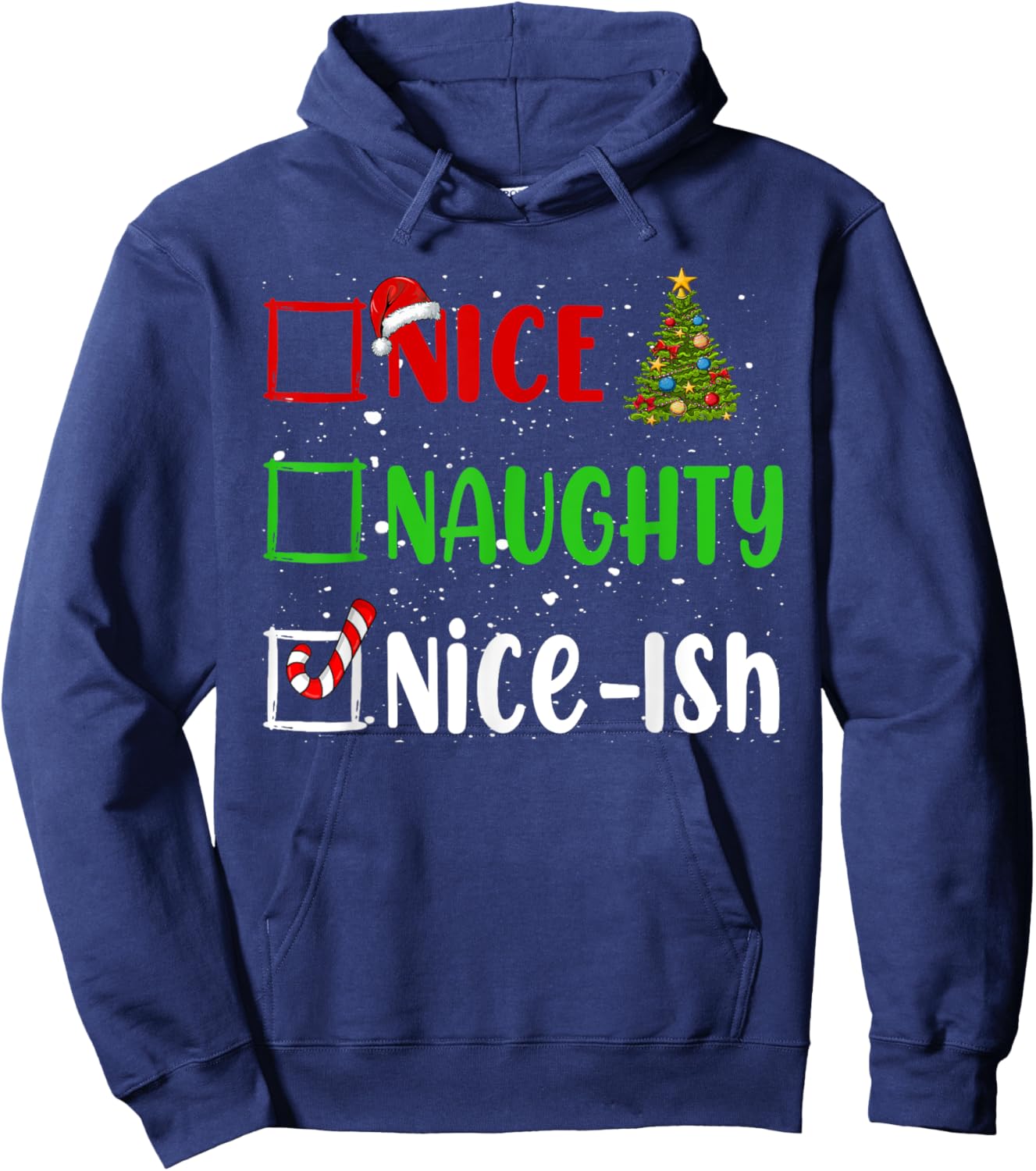 Nice Naughty List Funny Christmas List -Adults Black Small Holiday Hoodie - Hoodie | Navy