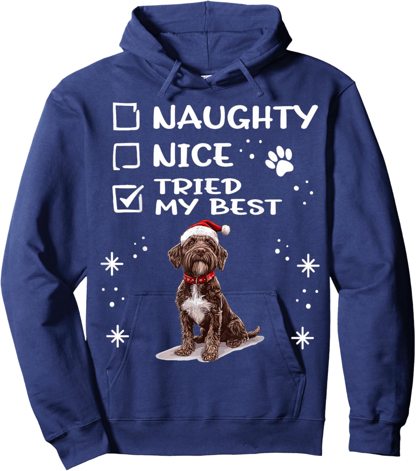Cute Wirehaired Pointing Griffon Dog Christmas Naughty Nice Hoodie - Hoodie | Navy