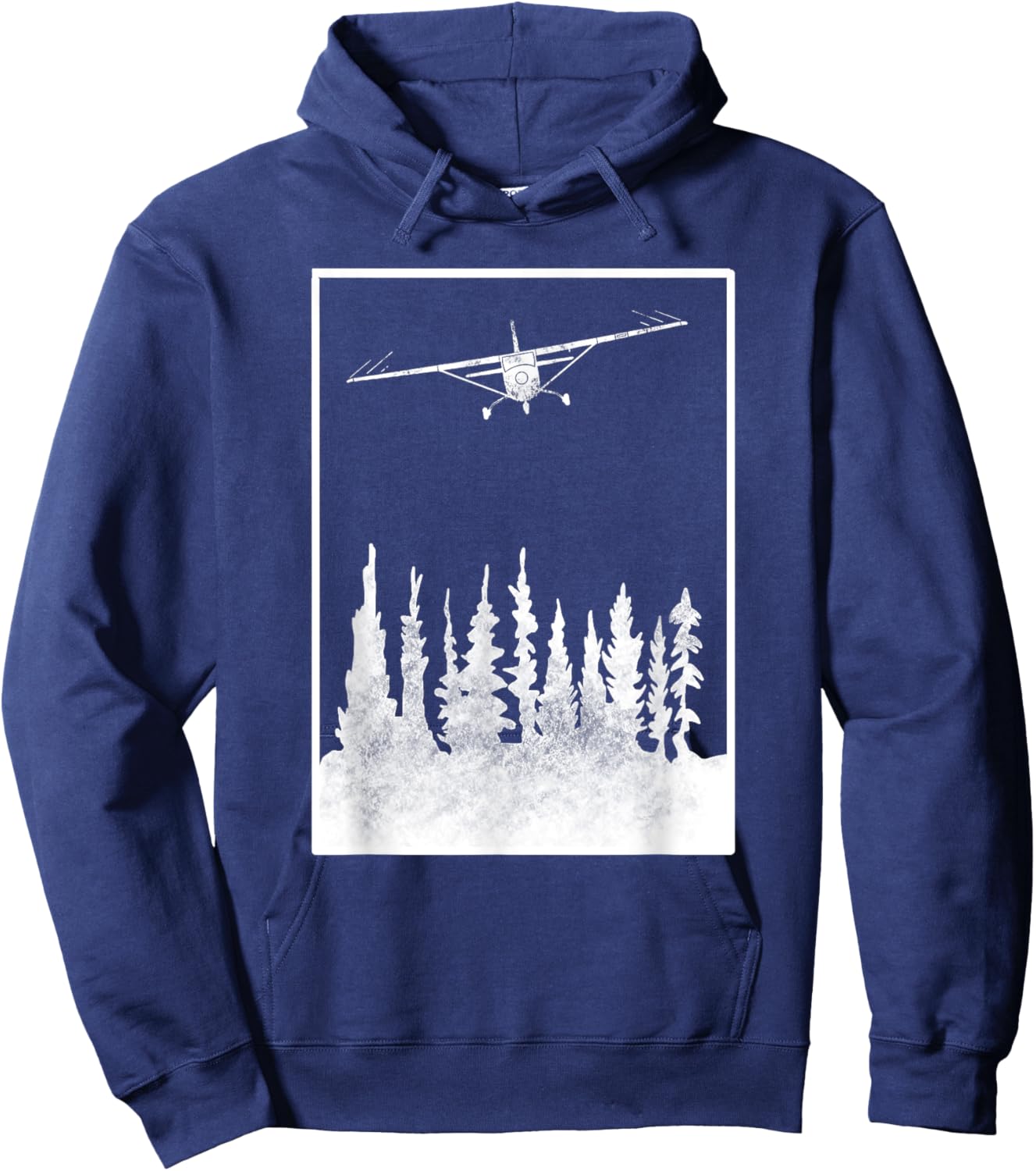 Airplane Graphic C172 over Trees - Pilot Present - Aviation Hoodie - Hoodie | Navy