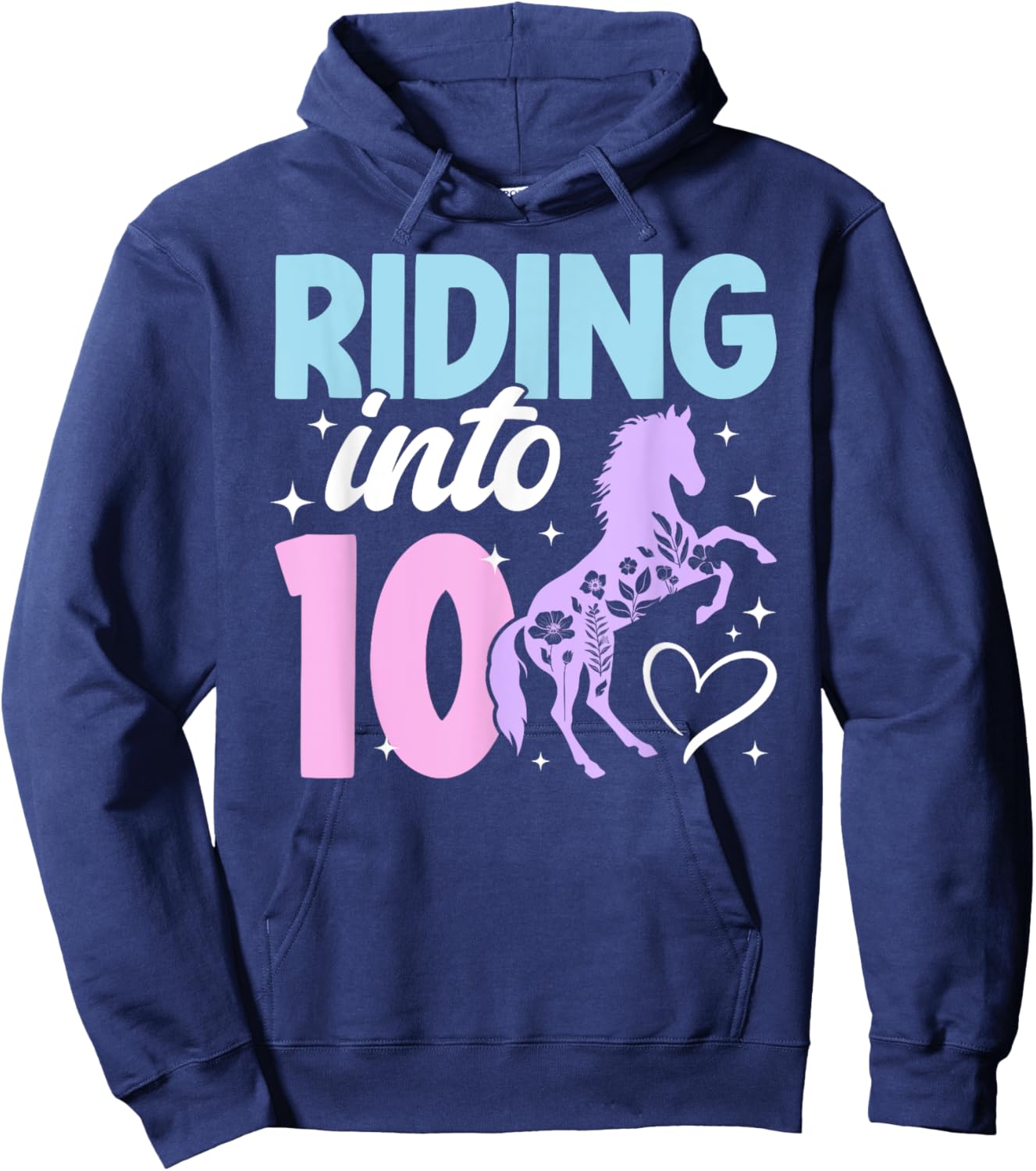 10th Horse Birthday Party Ten Year Old Girl Horses Birthday Hoodie - Hoodie | Navy