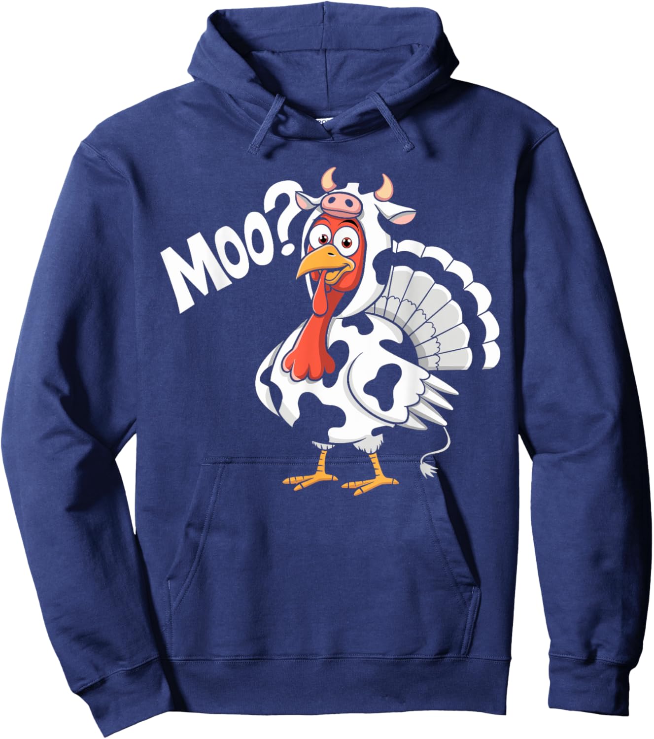 Turkey Moo Funny Thanksgiving Men Women Kids Hoodie - Hoodie | Navy