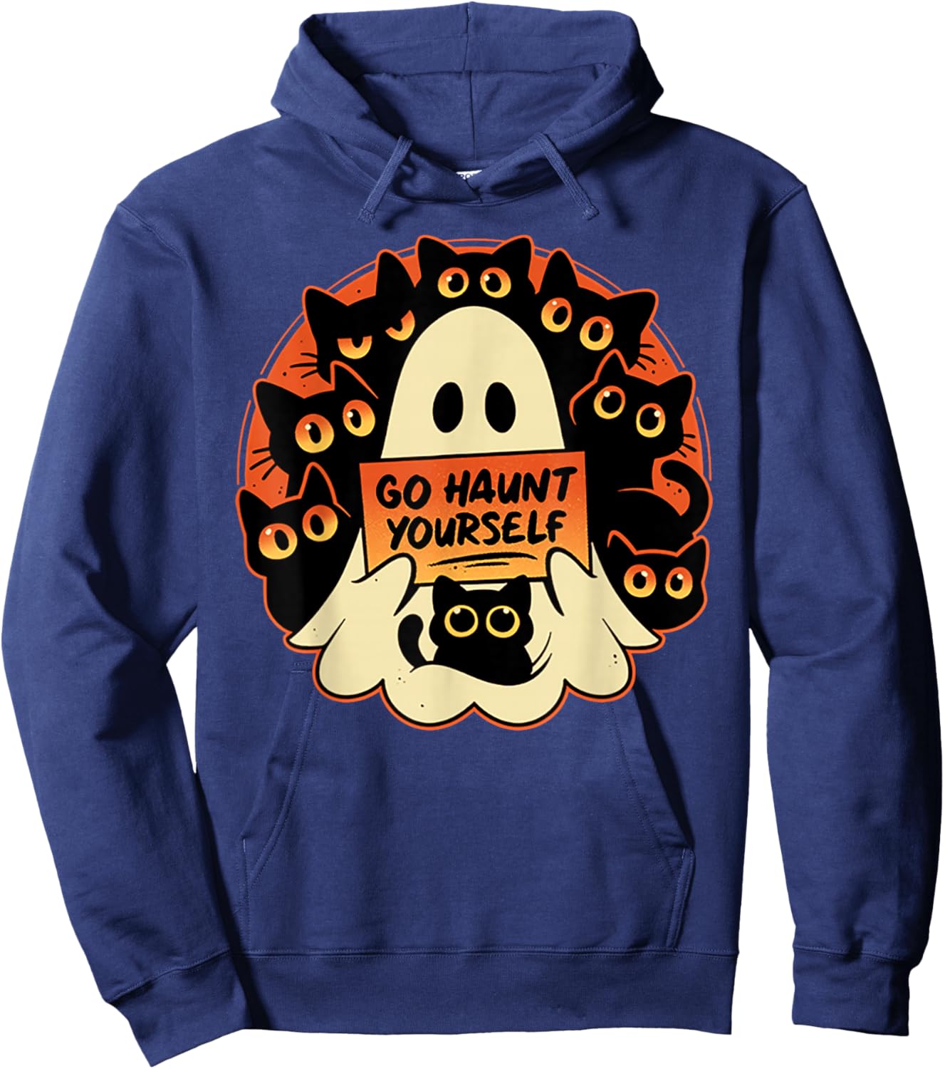 Go Haunt Yourself Funny Rude Cursing Ghost Black Cat Hoodie - Hoodie | Navy