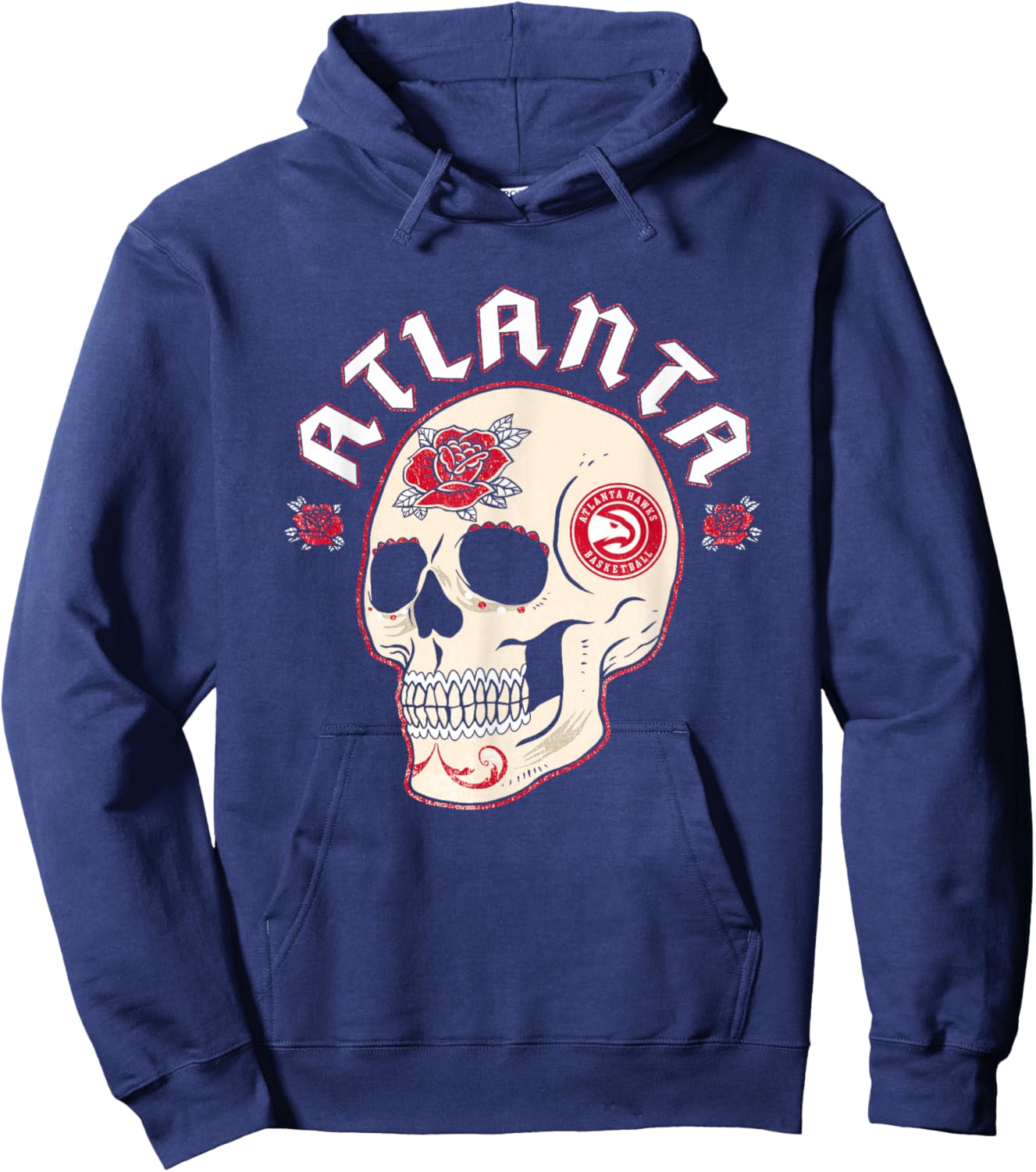 NBA Atlanta Hawks Halloween Floral Skull Hoodie - Hoodie | Navy