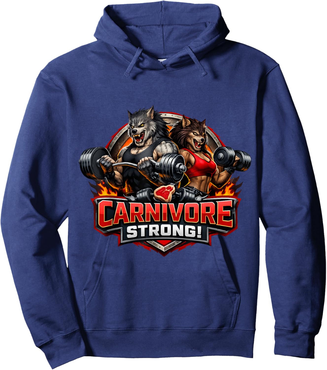 Carnivore Strong! Male and Female Werewolf Workout T-Shirt - Hoodie | Navy