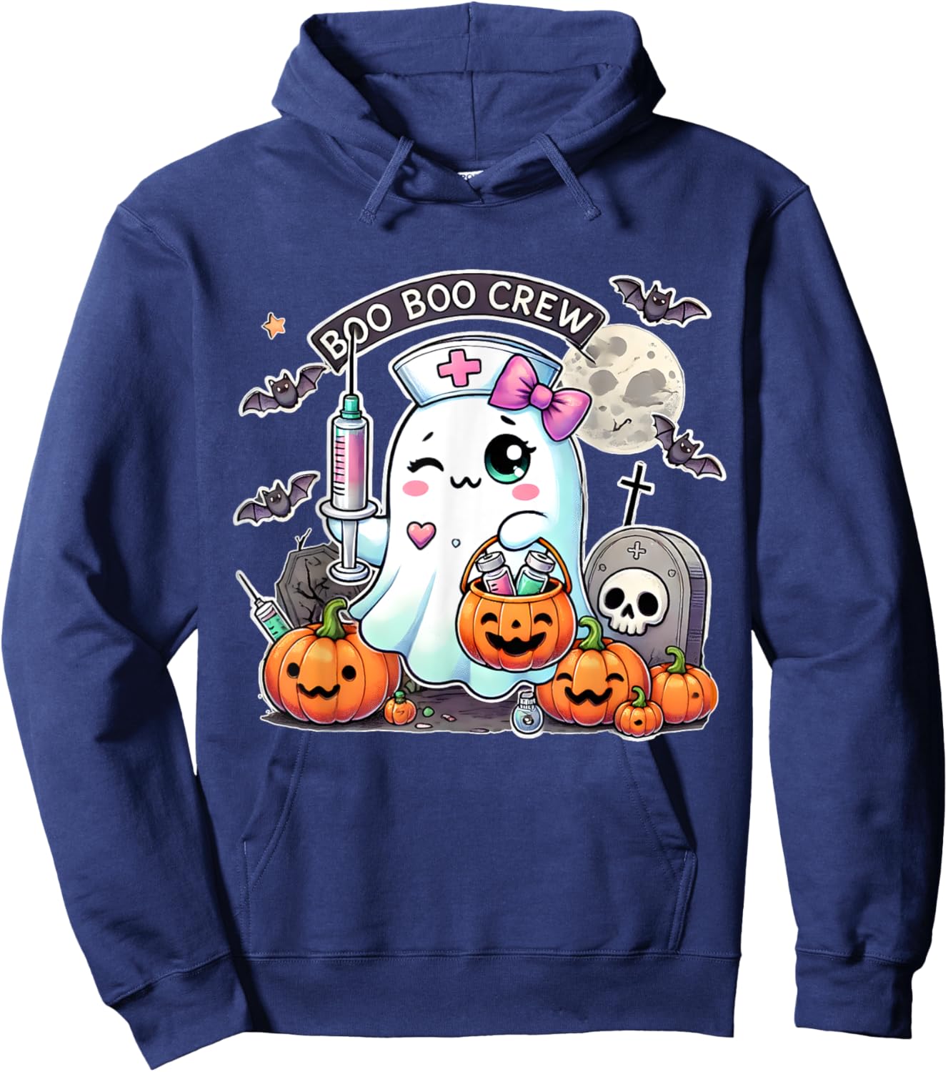 Boo Boo Crew Ghost and Pumpkins Seasonal Halloween Nurse Hoodie - Hoodie | Navy