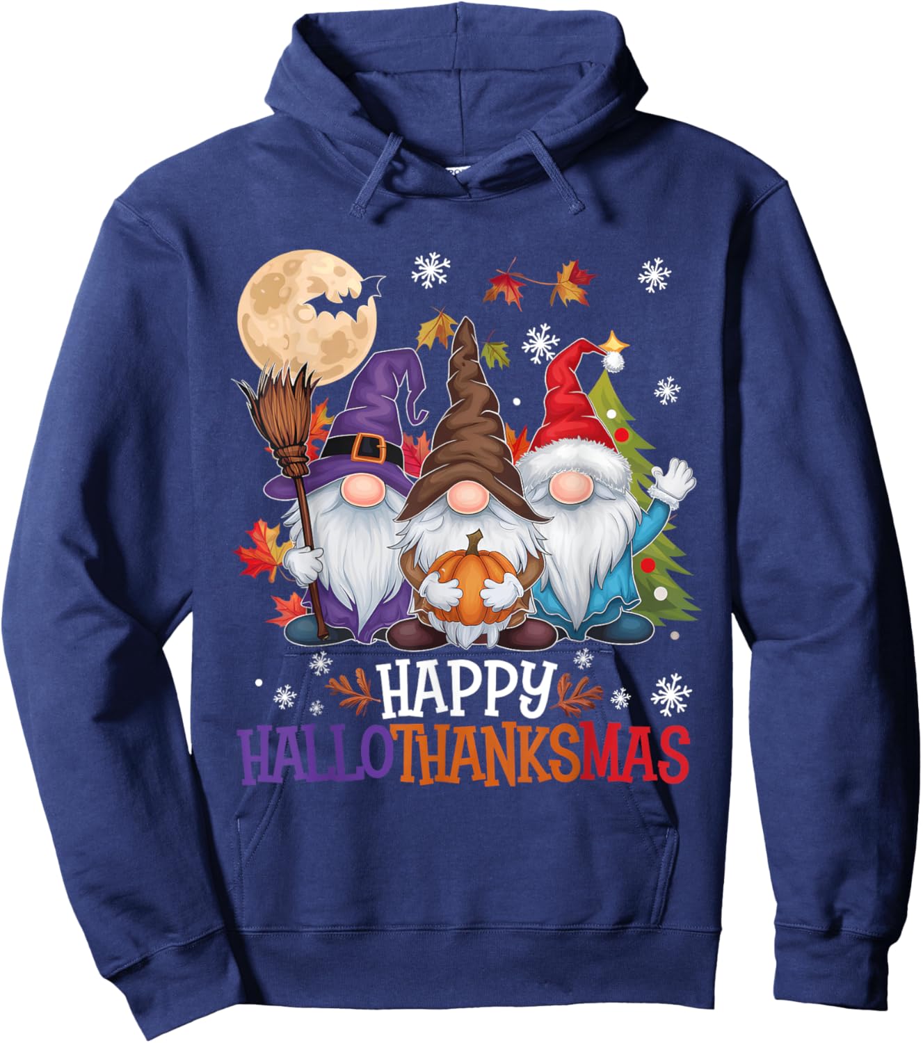 Gnomes Lover Halloween Merry Christmas Happy Hallothanksmas Hoodie - Hoodie | Navy