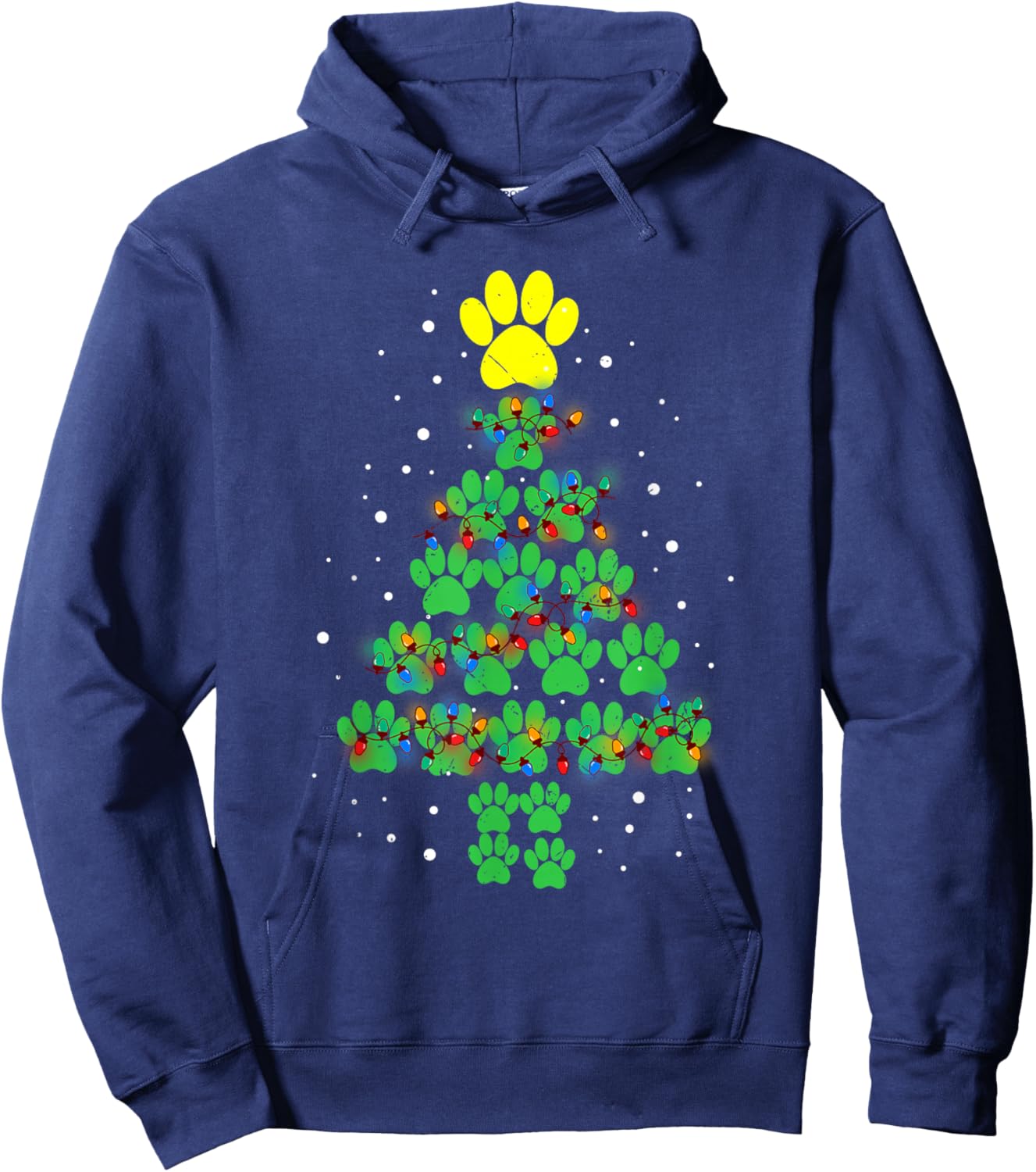 Paw Print Merry Christmas Tree Lights Dog or Cat Meow Xmas Hoodie - Hoodie | Navy
