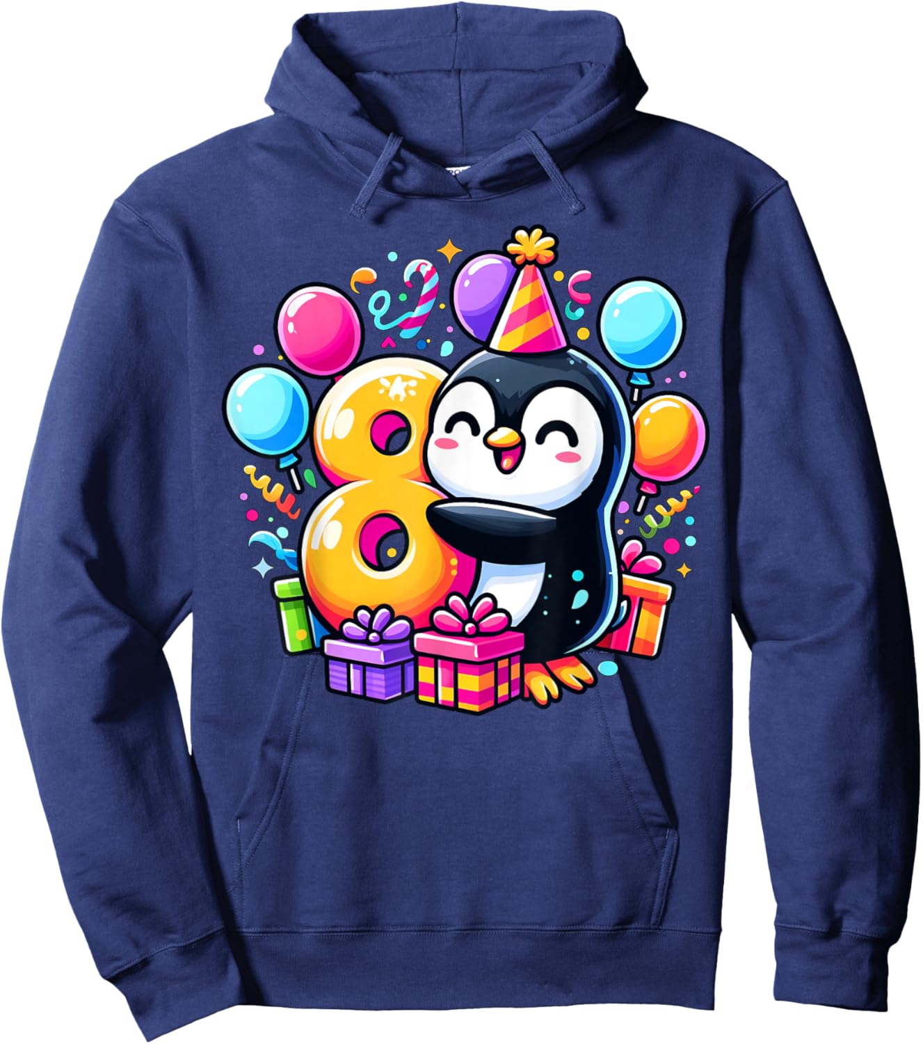 Kids Penguin Theme eighth Bday Party 8th Penguin Birthday Hoodie - Hoodie | Navy