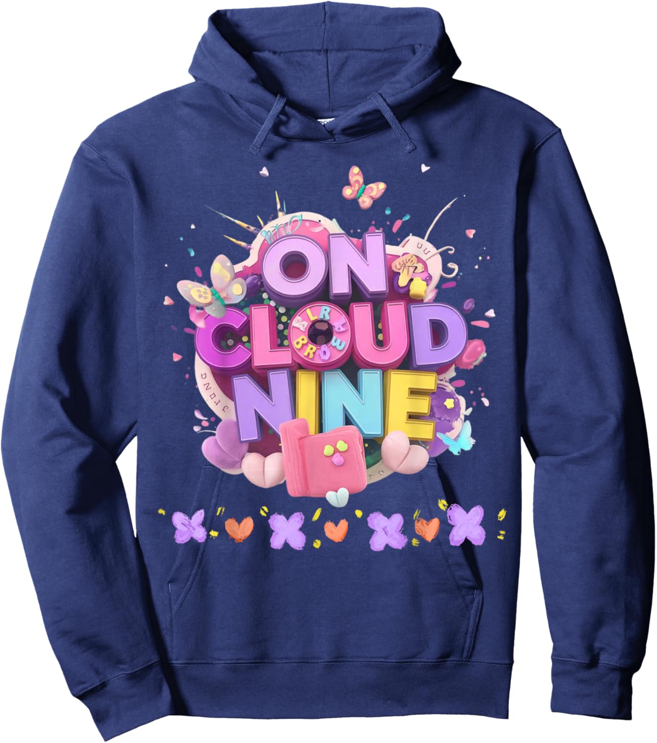 Happy 9th Lovely Birthday On Cloud Nine Pastel 9 Years Old Hoodie - Hoodie | Navy