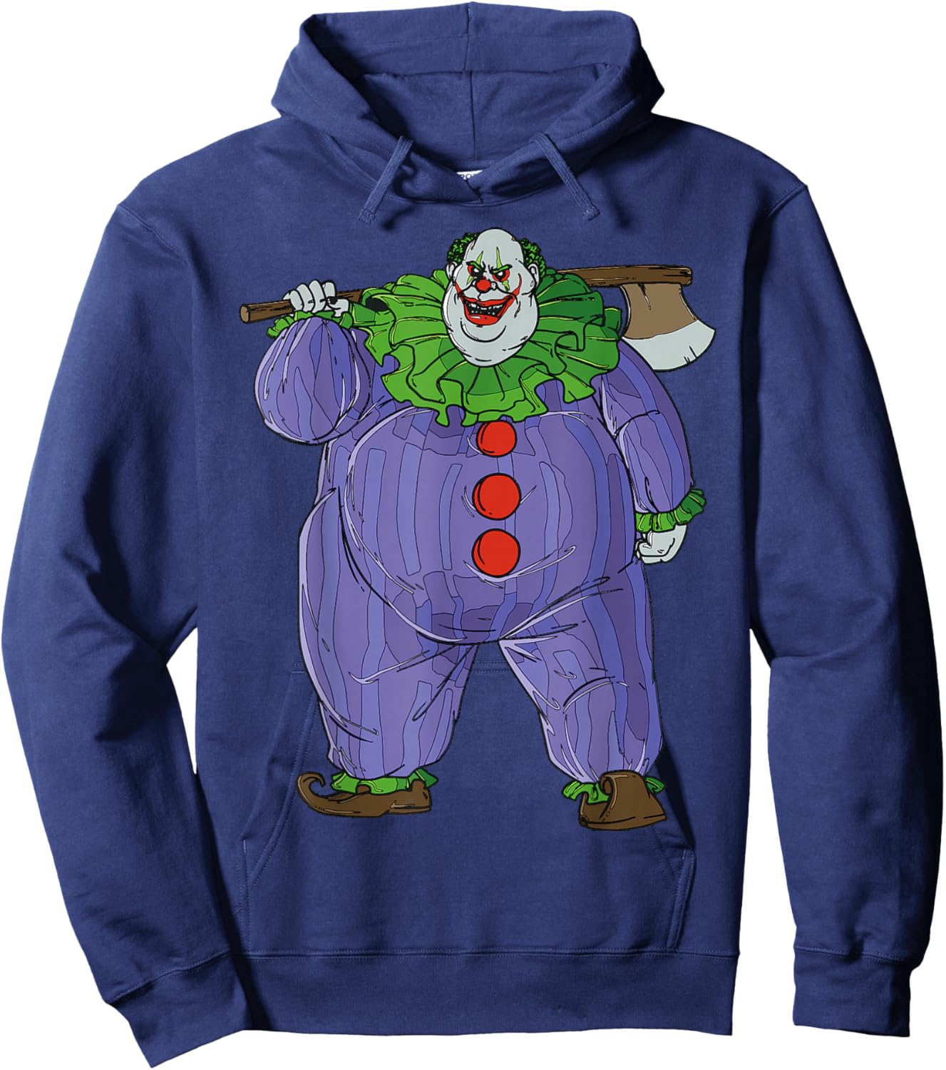 Cartoon Clown With Axe Creepy Halloween Illustration Hoodie - Hoodie | Navy