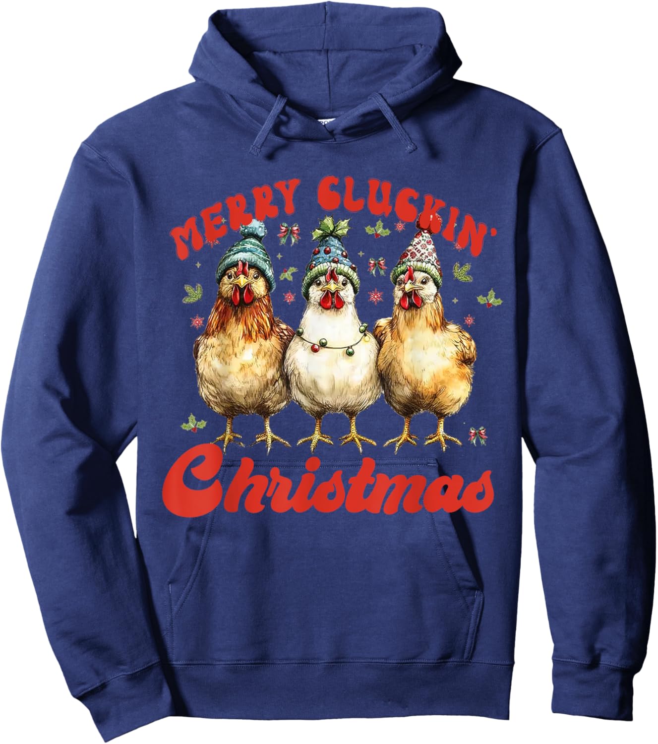 Merry Clucking Christmas, Funny Chicken Xmas, Chicken Lover Hoodie - Hoodie | Navy